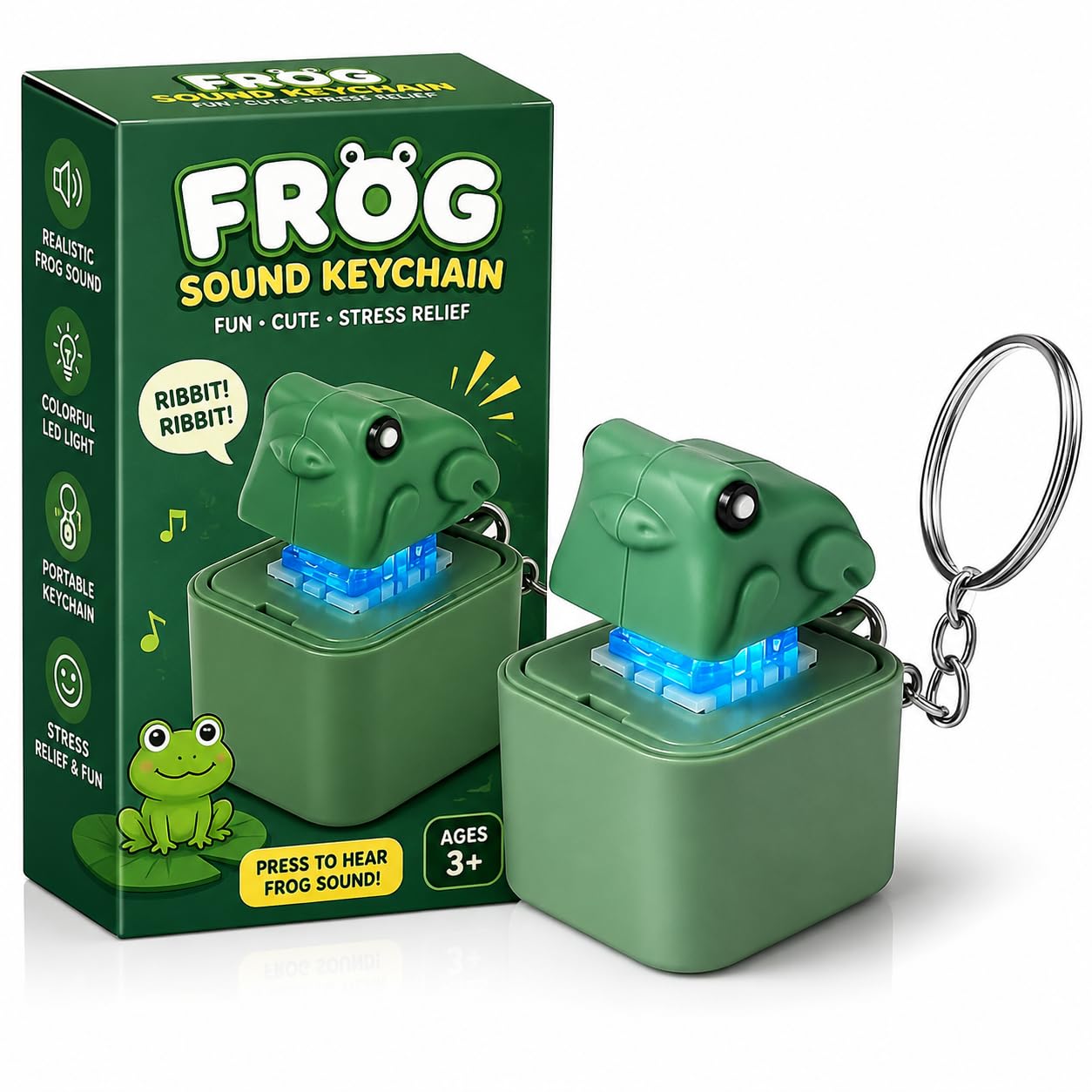 Frog Sound Keychain, Fun Stress Relief Key Chain for Bags, Car & Bike Keys Cute Animal Keychain, Portable Funny Animal Toy - LED Keychain with Sound (Pack of 1)-image-13