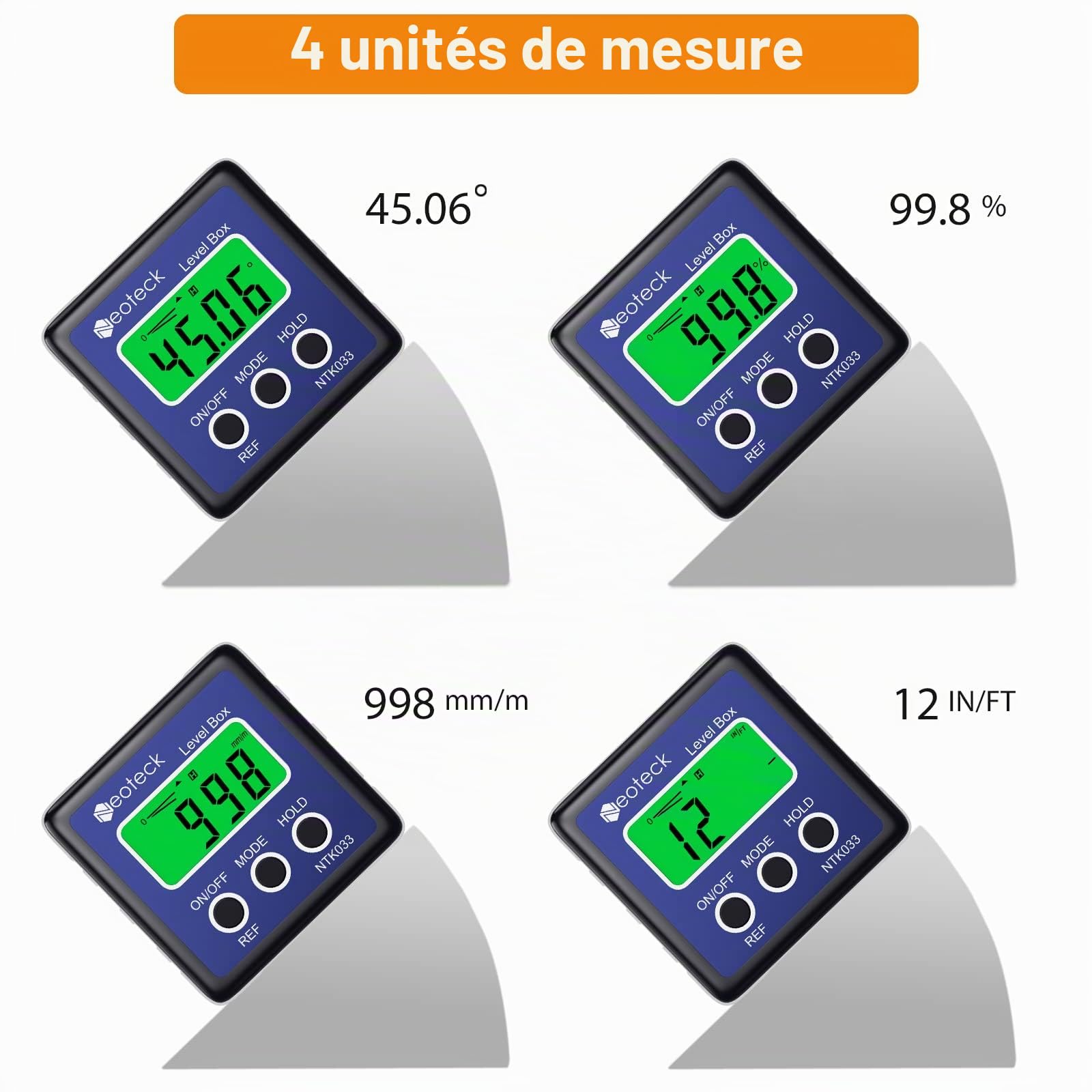Neoteck Inclinomètre Numérique Digital Angle Finder - Goniomètre Aimanté ±0.1° Haute Précision, Affichage Rétroéclairé, Boîtier Aluminium - Outil Mesure d’Angle pour Chantier Menuiserie Garage - Bleu