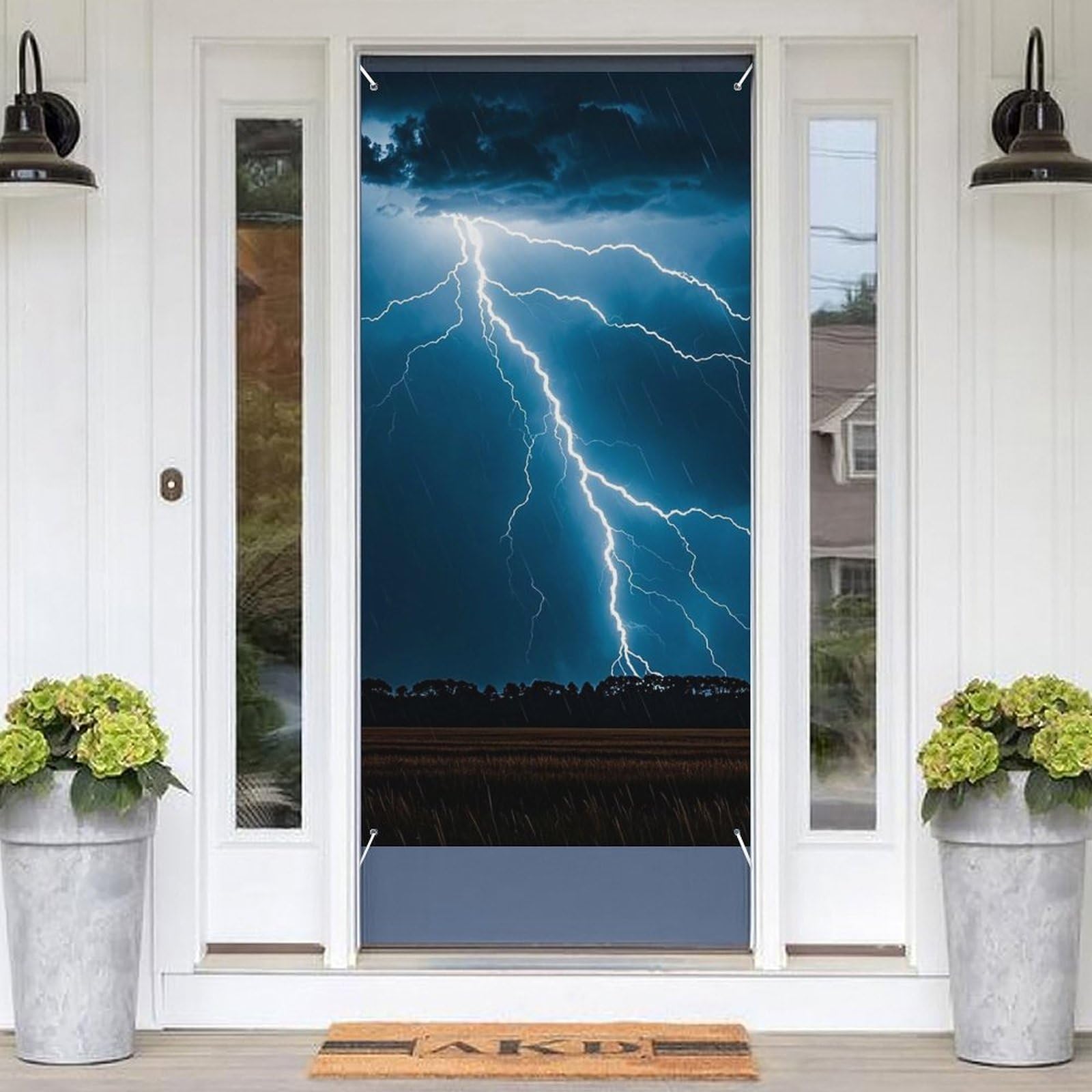 Lightning Strikes, Thunderstorms Decorative Front Door Cover Spring Summer Door Cover with Hanging Rope Washable Welcome Porch Sign Reusable Photography Background Wall Backdrop Home Party Decor 71x35