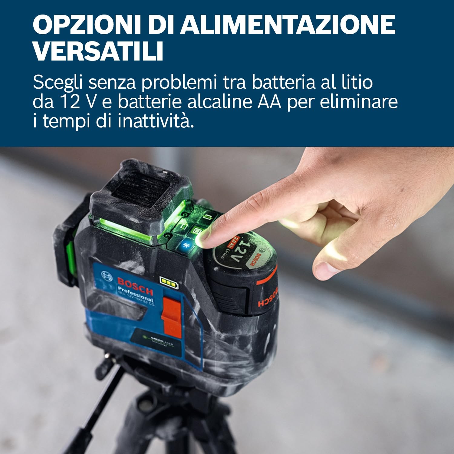 Bosch Professional Livella Laser GLL 12V‑100‑33 CG (3×360° linee laser verdi, incl. LB10, clip a soffitto DK20, 2×batterie GBA 12V 2.0Ah, caricatore GAL 12V‑40, L‑BOXX 136) – Amazon Exclusive Set