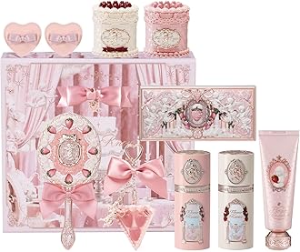 Strawberry Cupid 12-Piece Makeup Gift Box Set,Lip Cream×2+Liquid Blush×2+Makeup Palette×1+Hand Mirror×1+Solid Perfume×1+Hair Clip×1+Cushion Powder Puff×2+Hand Cream×1+Gift Box×1