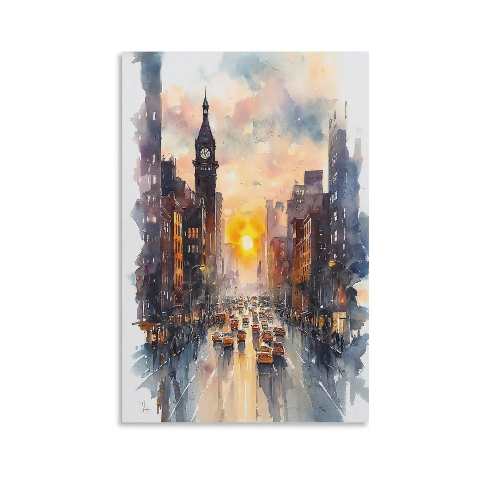 XWYMXZ New York Cityscape Watercolor 20x30inch(50x75cm) Vintage Travel Poster Watercolor Canvas Art