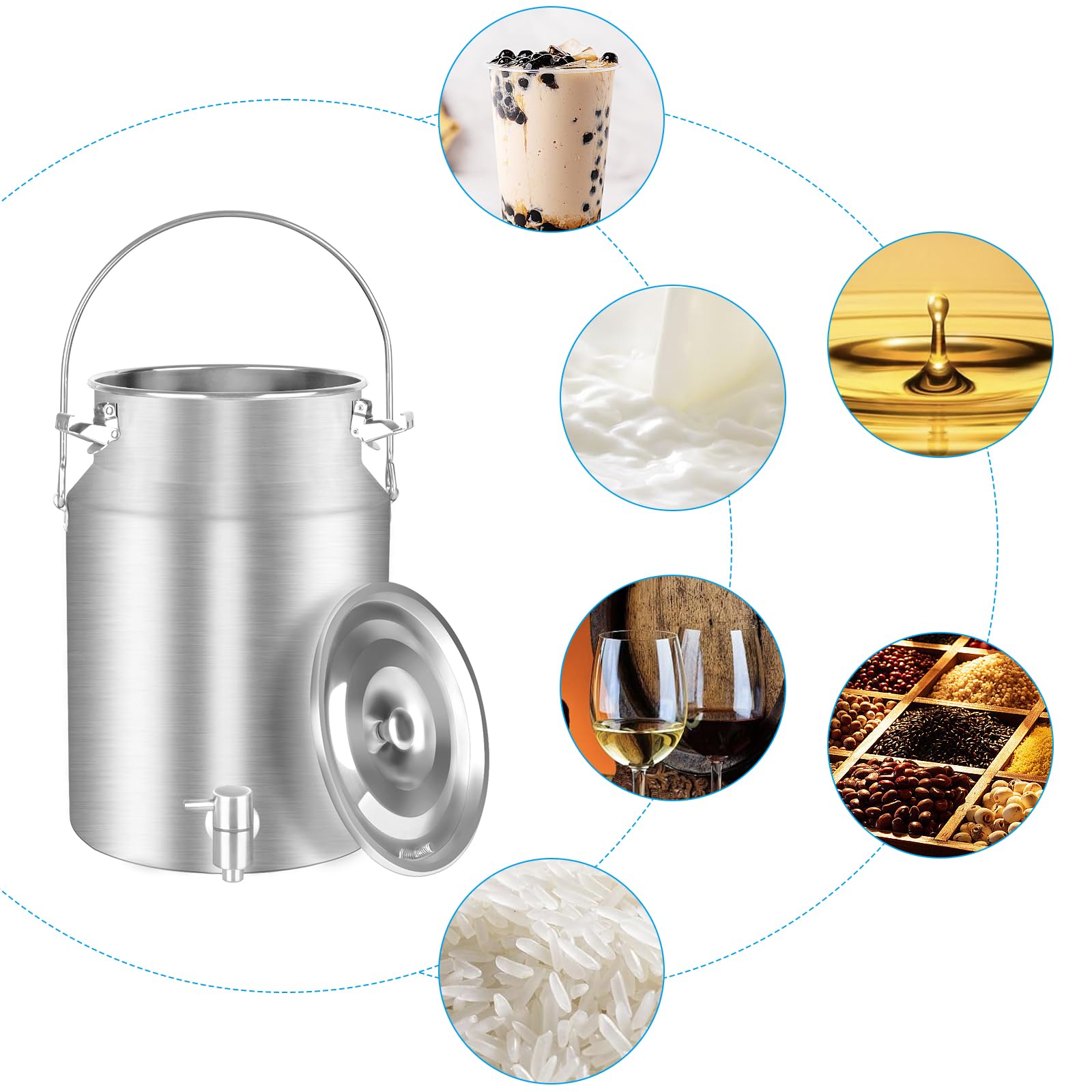 Milchkanne aus 304 Edelstahl 10 Liter mit Zapfhahn, Milcheimer, Weineimer
