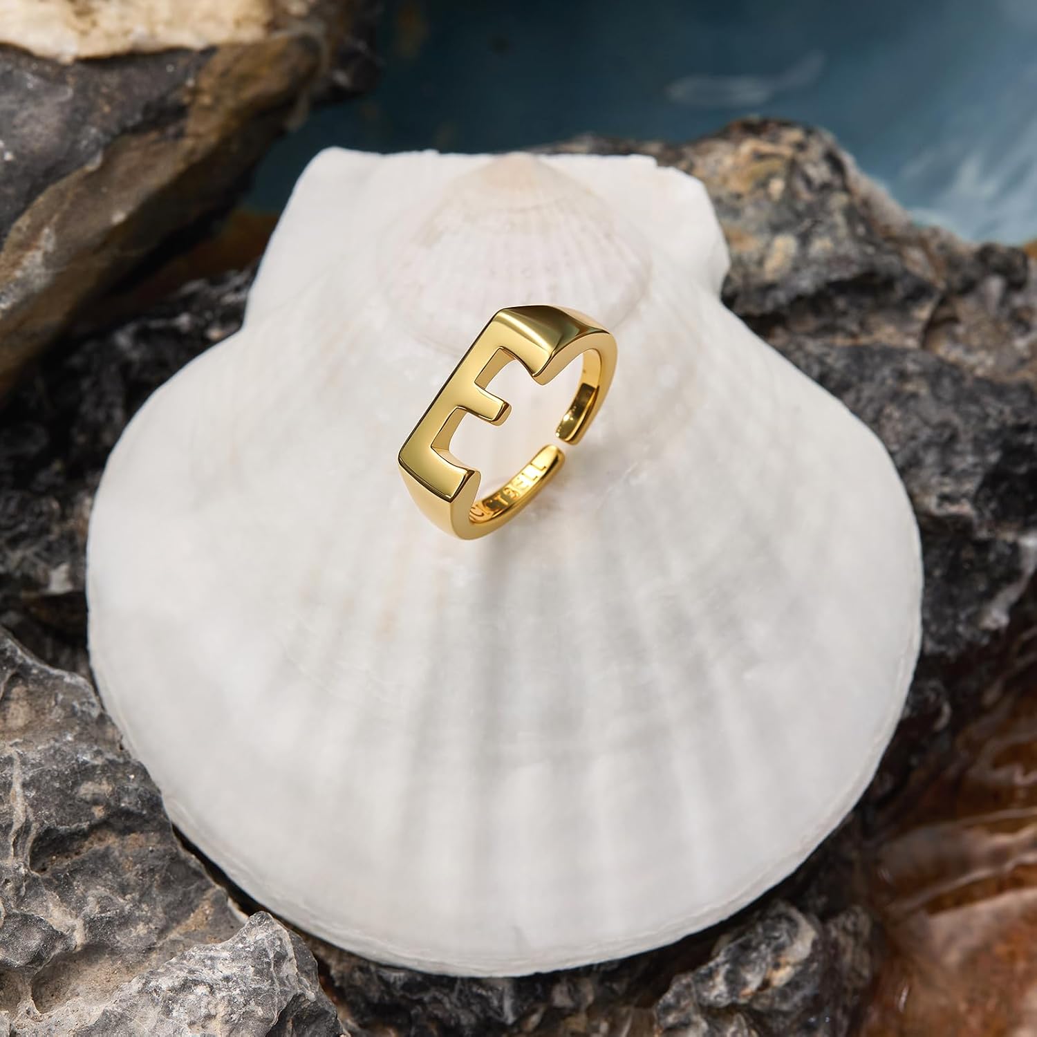 Cicy Bell Initial Rings for Women 18k Gold Plated Adjustable Letter Rings Bold Personalized Engraved Women’s Open Signet Rings for Party - Image 3