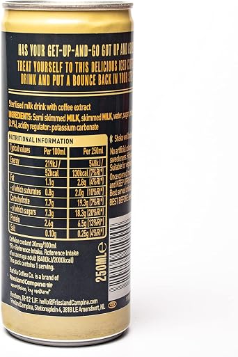 Barista Coffee Co. Medium Roast Caffe Latte Iced Coffee Drink Tin Can Multipack, Ready To Drink, 250 ml (Pack of 12)