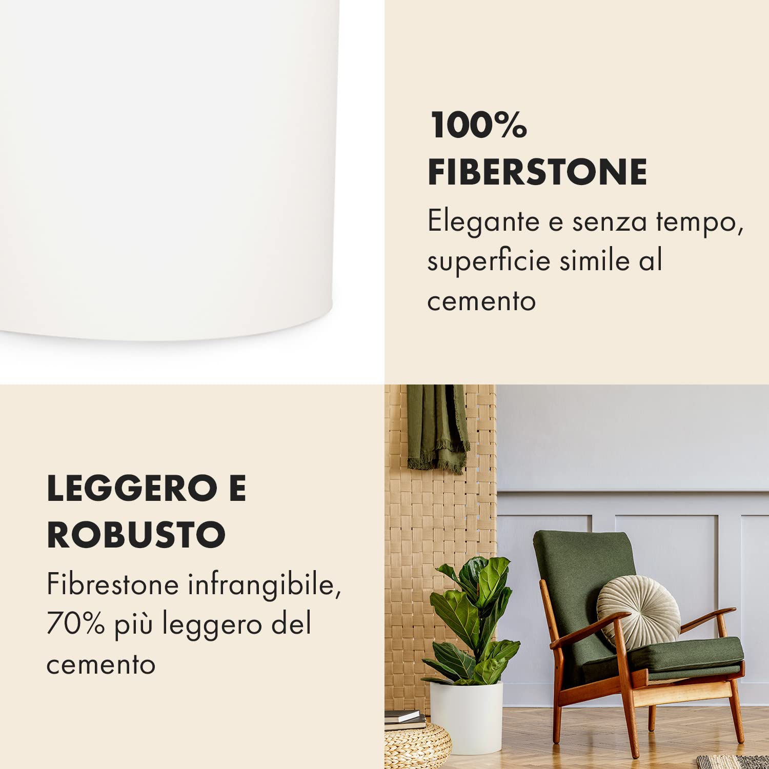 Fox & Fern Vasi da Esterno, Vasi per Piante da Esterno e Interno, Resistenti a Raggi UV e Gelo, Vaso Grande da Interno con Tappo di Scarico, Fioriera da in Polystone, Vaso da Singolo