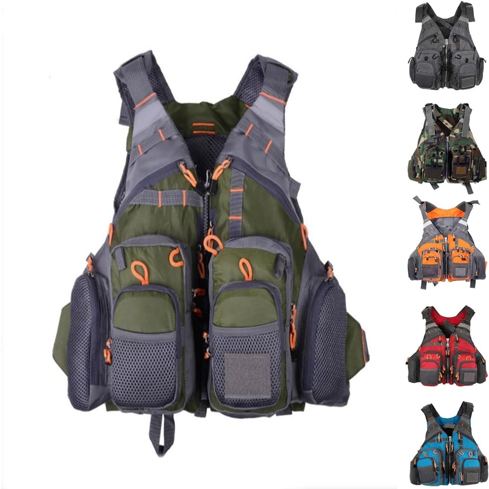 Adult Lightweight Kayaking Vest Zipper Pockets Adjustable Buoyancy Swimming Boating Fishing Surfing Canoeing Water Sports Outdoor Safety Gear High Buoyancy Flotation
