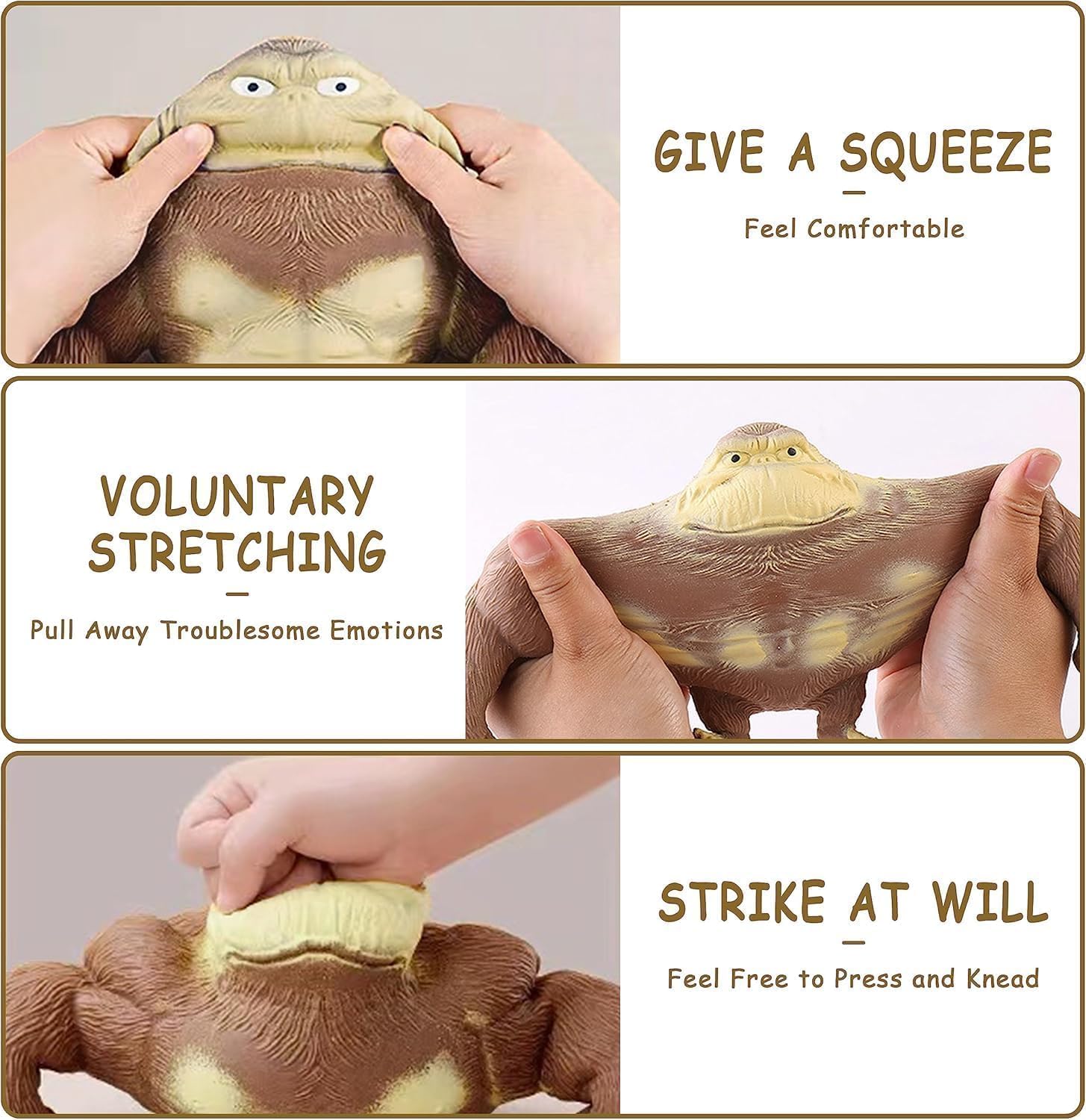 Stretchy Monkey Fidget Toy - Funny Brown Gorilla Stress Relief Toy, Squeeze and Decompress, Easter Gift for Kids and Adults