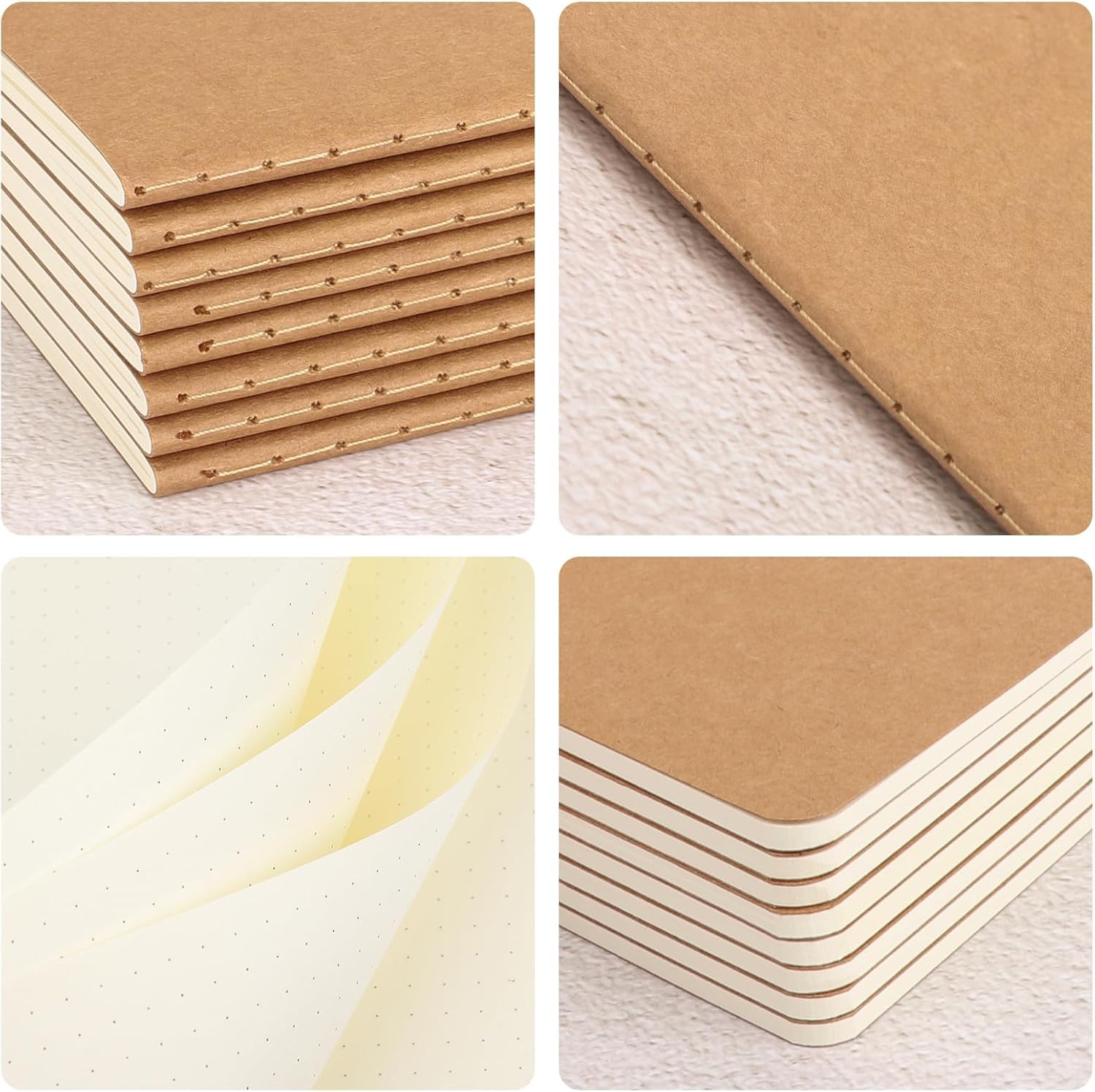 Notizheft A6 Dotted - 48 Stück Notebooks Set Gepunktet 5mm - 60 Seiten Notizbuch A6 10x14cm Braun Softcover Field Notes - 100g Papier Heft Block Punkte Kraft Notizblock