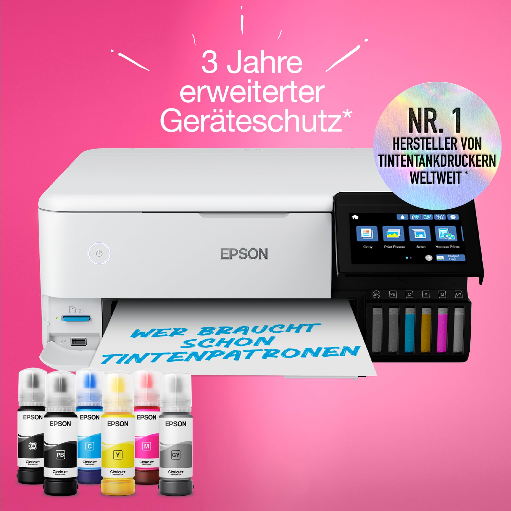 Epson EcoTank ET-8500 Tintentankdrucker | Fotodruck | 6-Farb-Tintensystem | WLAN | A4 | Drucken, Kopieren, Scannen | 10.9 cm Touchscreen | Duplexdruck | hinterer Papiereinzug