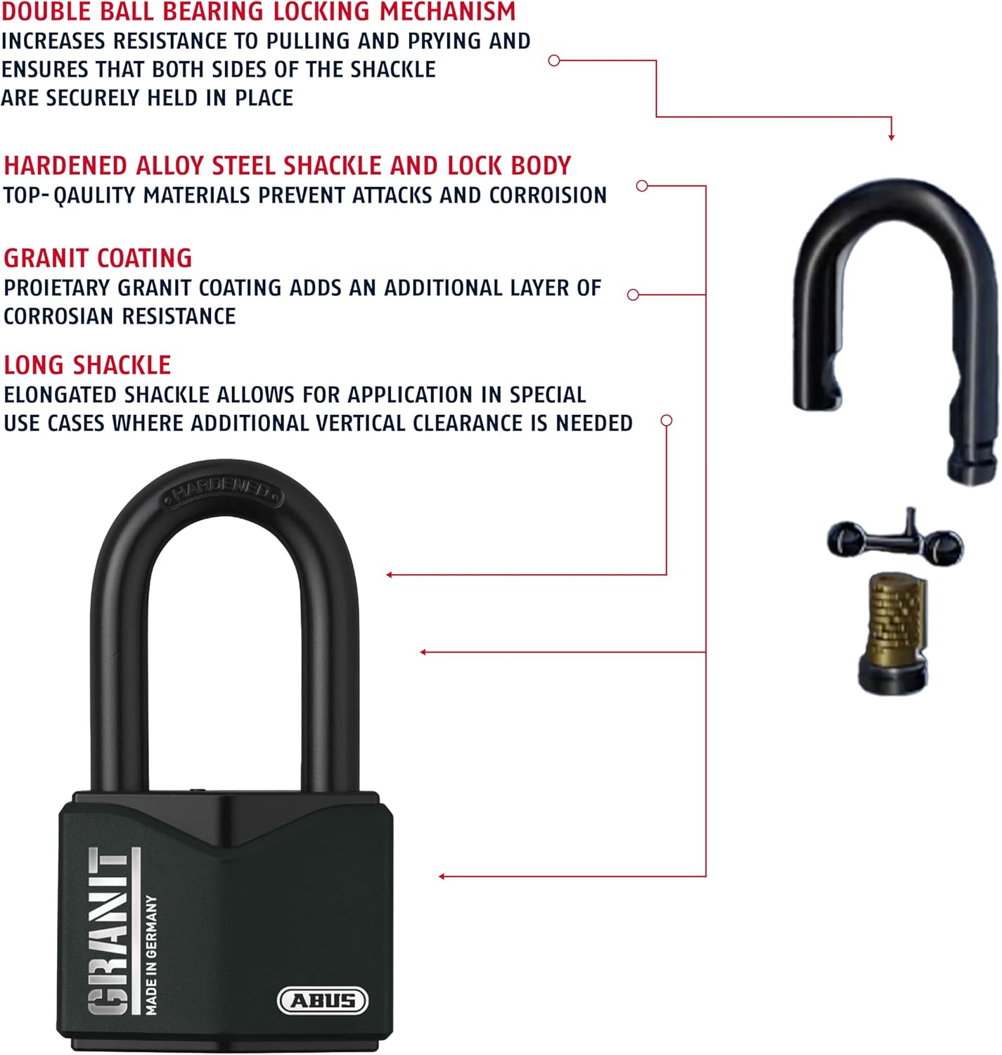 ABUS 37/55MB50 KA Granit Alloy Steel Padlock Keyed Alike (Code 5544653) with 2" Long Shackle