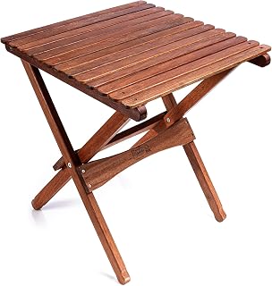 BYER OF MAINE Pangean Folding Wooden Side Table – 22" L x 20" W x 20" H, Folding Ash Wood Table for Patio, Porch, Balcony, Camping & Garden Use