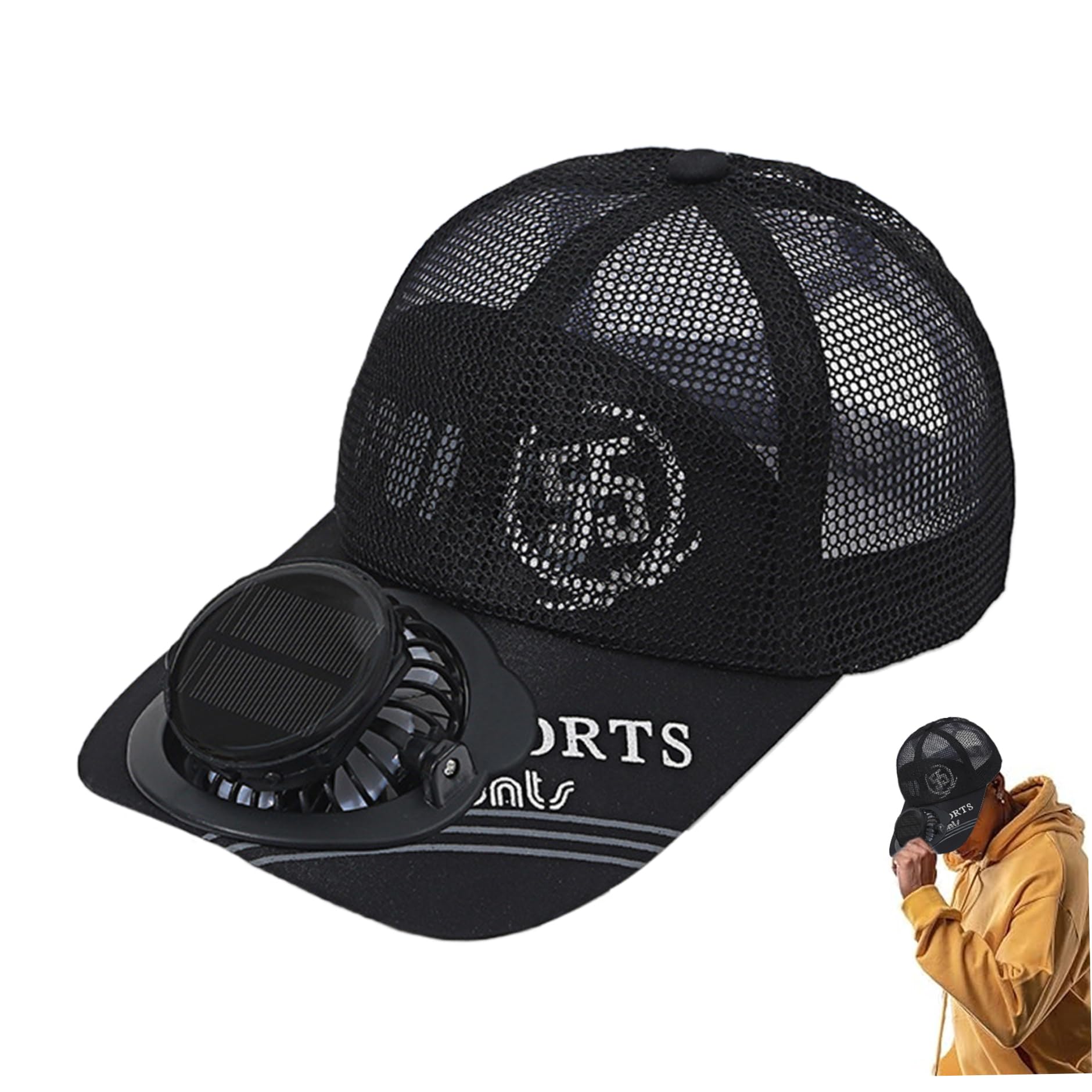Solar Hat with Built in Fan Solar Fan Hat USB 3 Speeds 650mAh Cooling with with LED Display Anti-UV Breathable Unisex Adjustable Baseball Cap Black