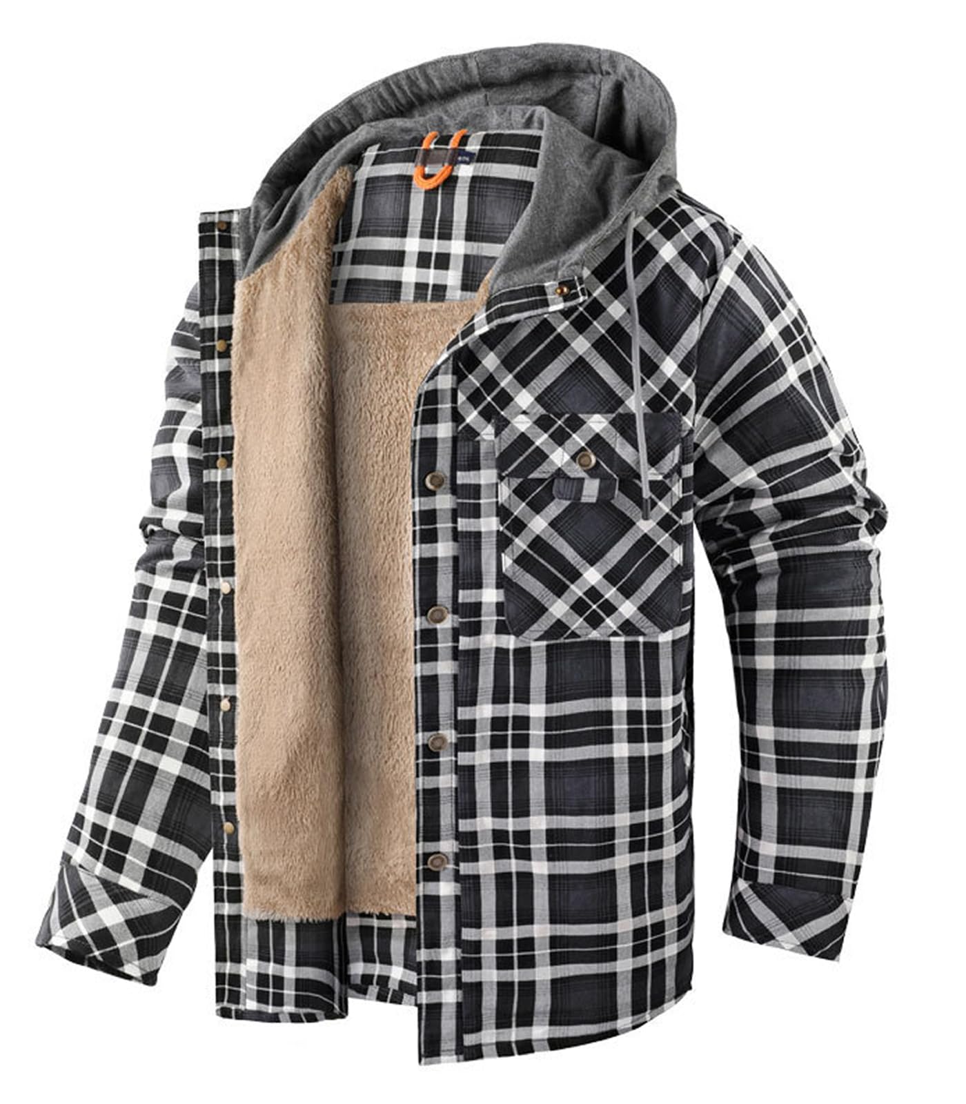 INVACHI Men's Winter Flannel Hoodie Shirts Casual Button Down Plaid Shirt Jackets