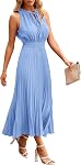 PRETTYGARDEN Robes Midi d'été pour femmes Col V casual Swiss Dot Ruffle Sans manches Une ligne Robe de soleil de plage