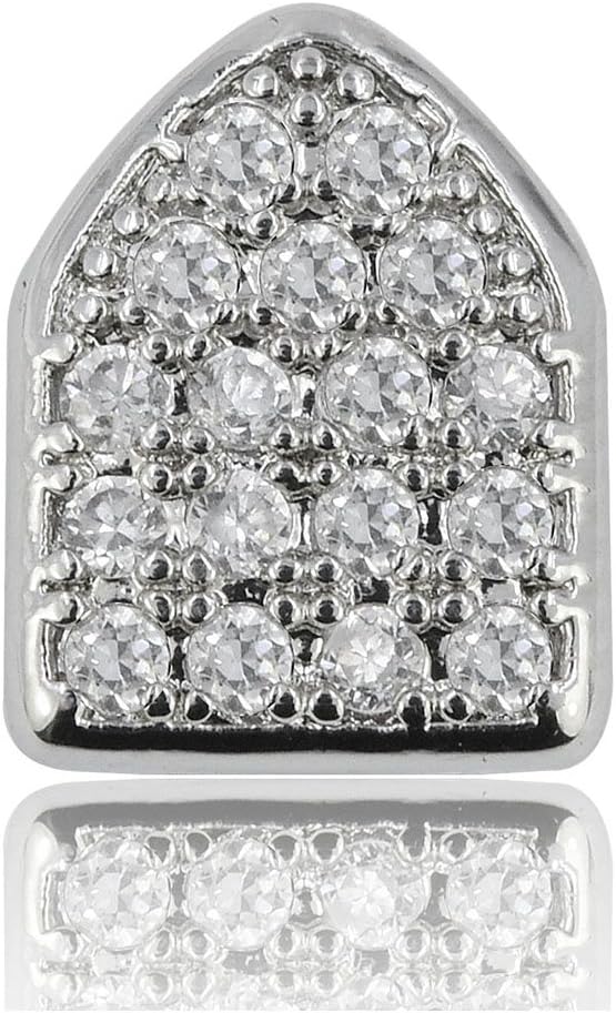 JINAO 18k Gold Plated Single Tooth Hip Hop Bling Cap Canine Teeth CZ Iced-Out Grillz