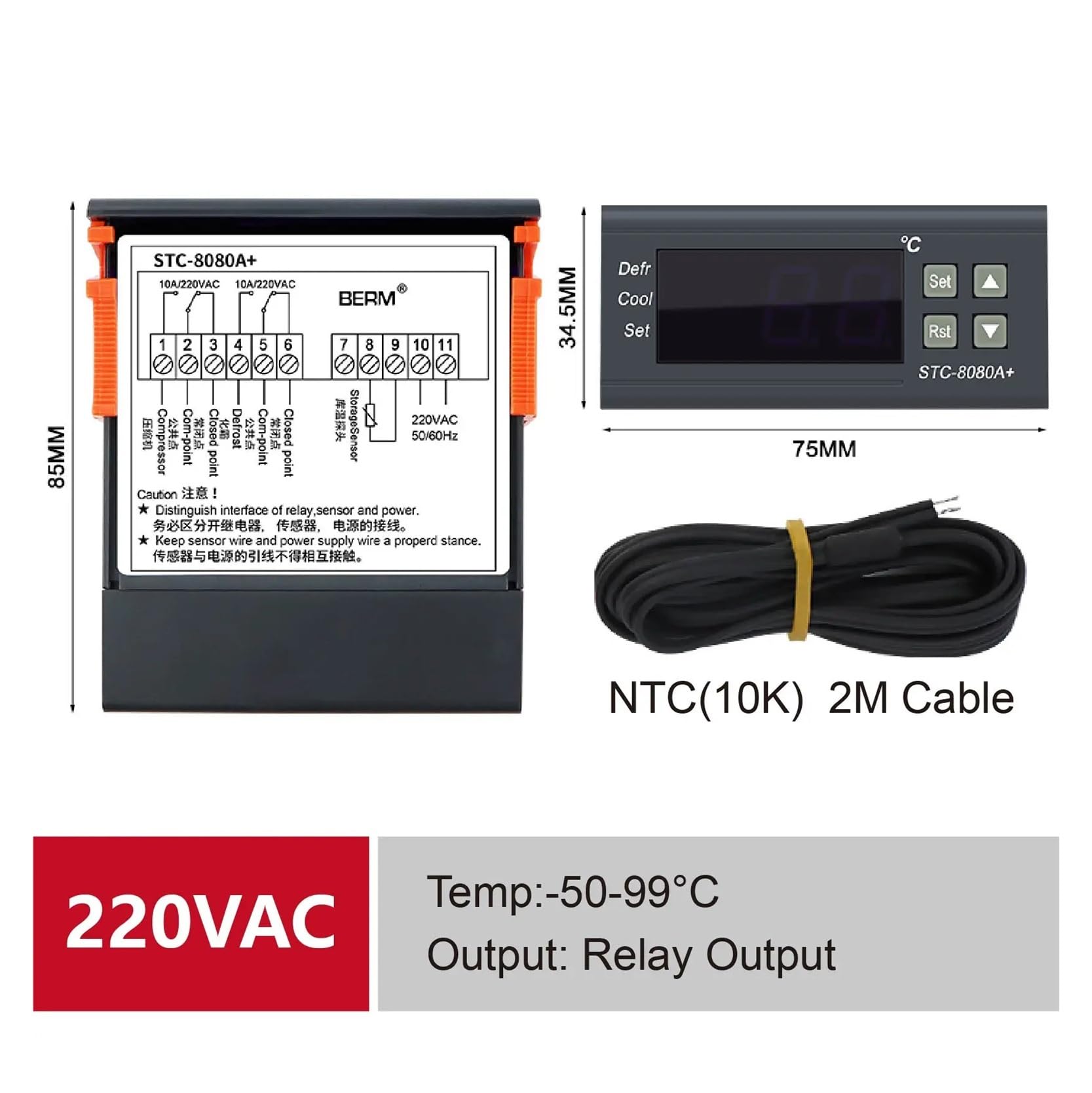 Termostato digital for controlador de temperatura de refrigeración, apto for congeladores, cámaras frigoríficas y refrigeradores.