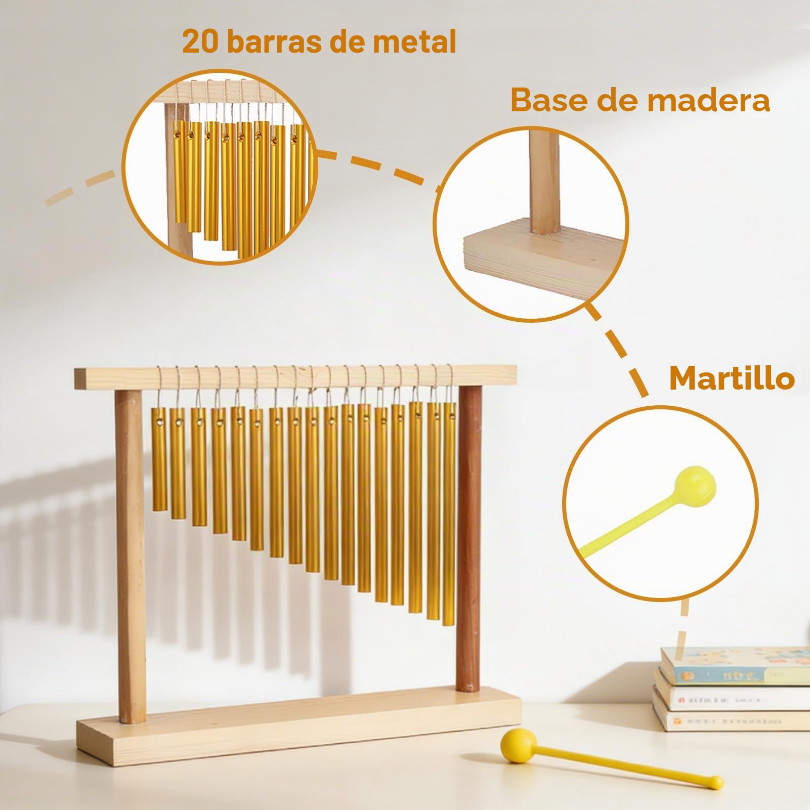Instrumento De Campanillas, Campanas De Percusión De 20 Notas Campanas De Mesa De Una Fila Campanas De Barra Campanilla De Viento Con Mazo Para Niños Y La Formación Musical