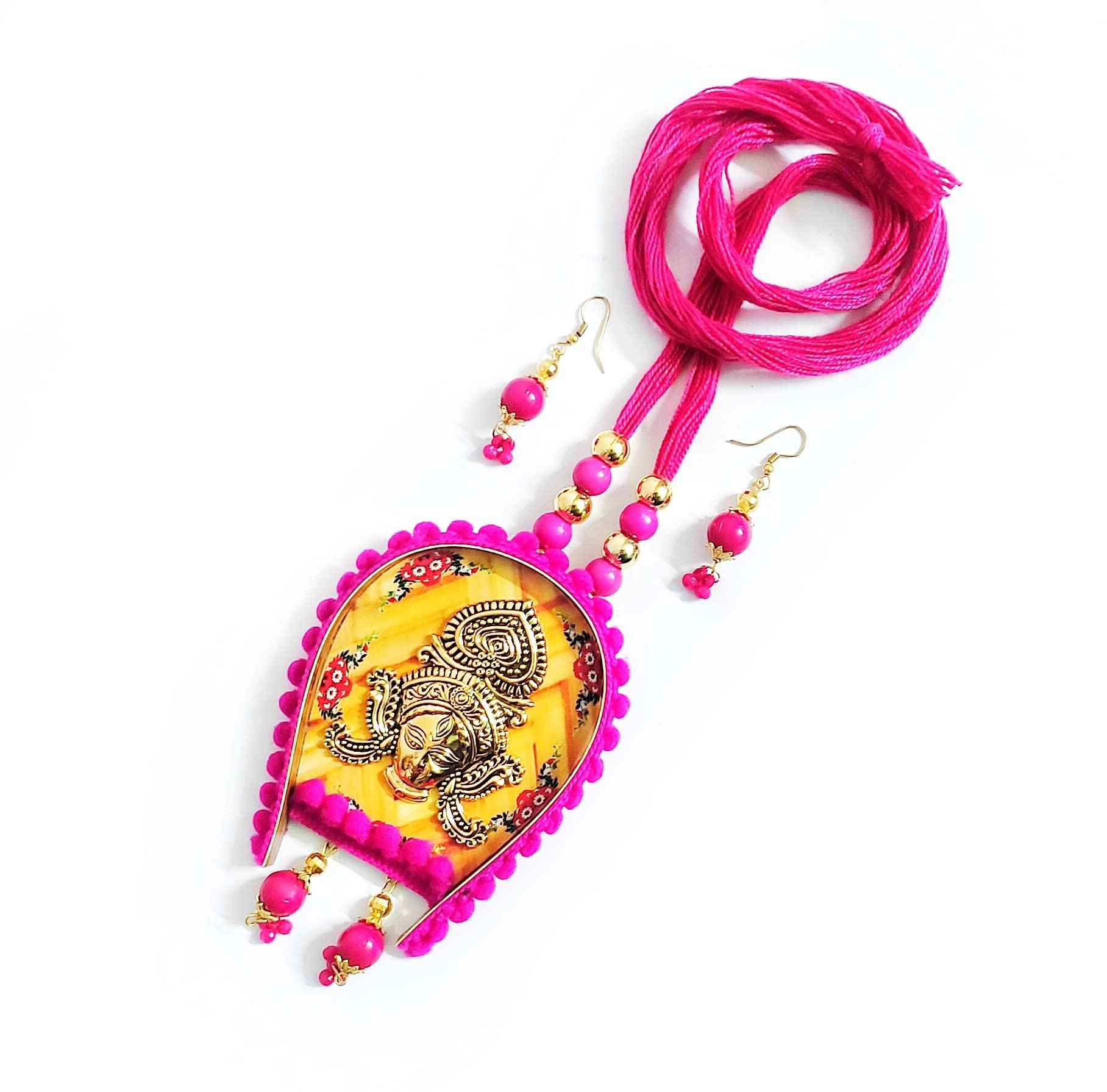 GenericHandmade Kulo Durga Maa Pendant Light Weight Jewelry Set For Women Durga Puja Special