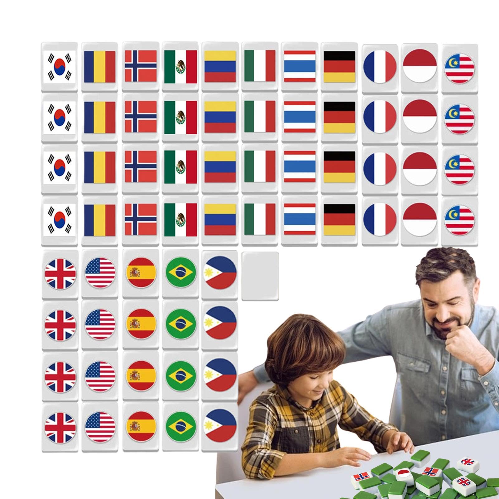 Giochi di Mahjong da viaggio, di carte Mahjong, di puzzle | Mahjong, giochi per feste, da costruzione della bandiera nazionale, set di 64 fiches di Mahjong per