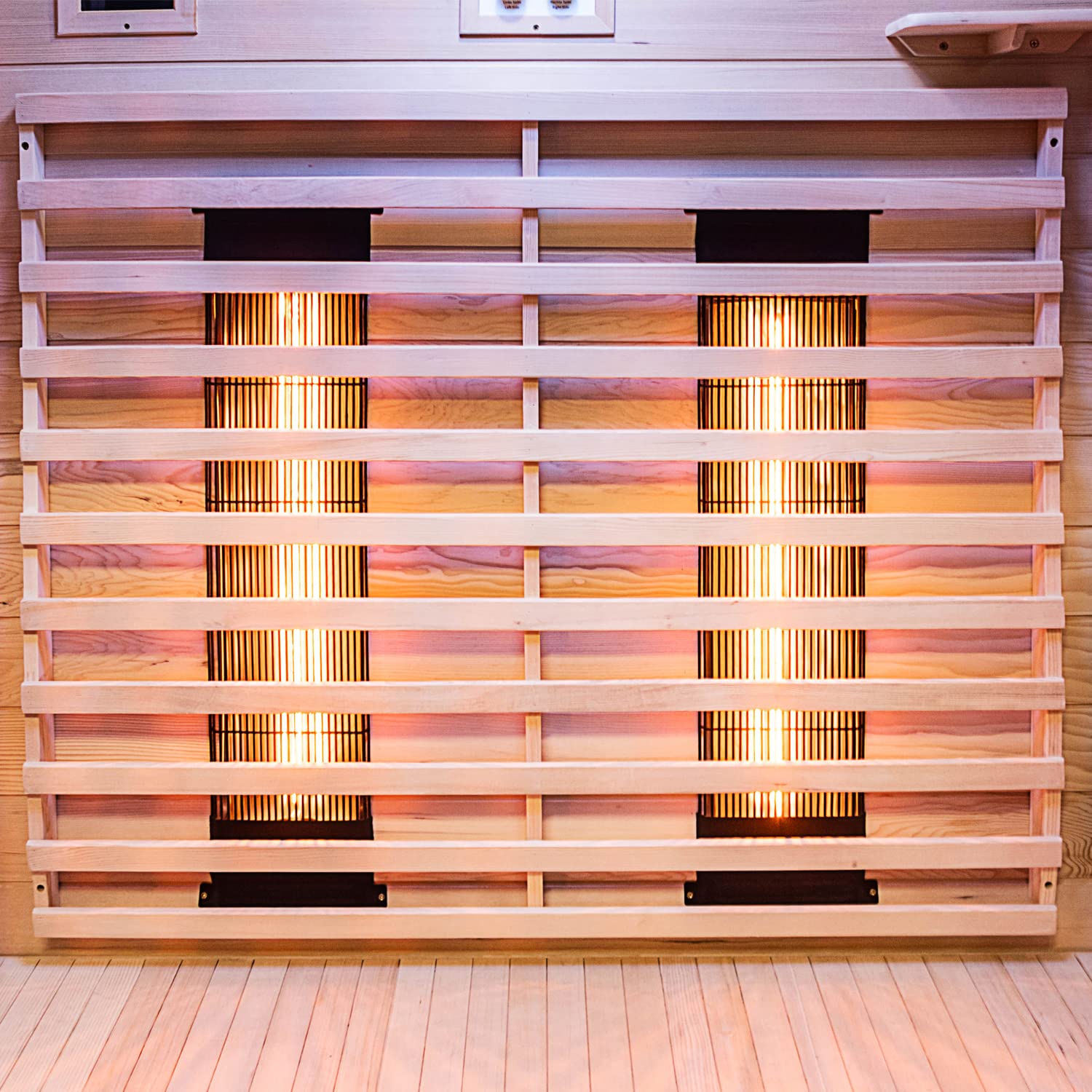 Dewello® Infrarotkabine Infrarotsauna Kingston 130cm x 105cm für 1-2 Personen aus Hemlock Holz mit verstellbaren Vollspektrumstrahlern, LED-Farblicht, Bluetooth, FM,MP3,USB