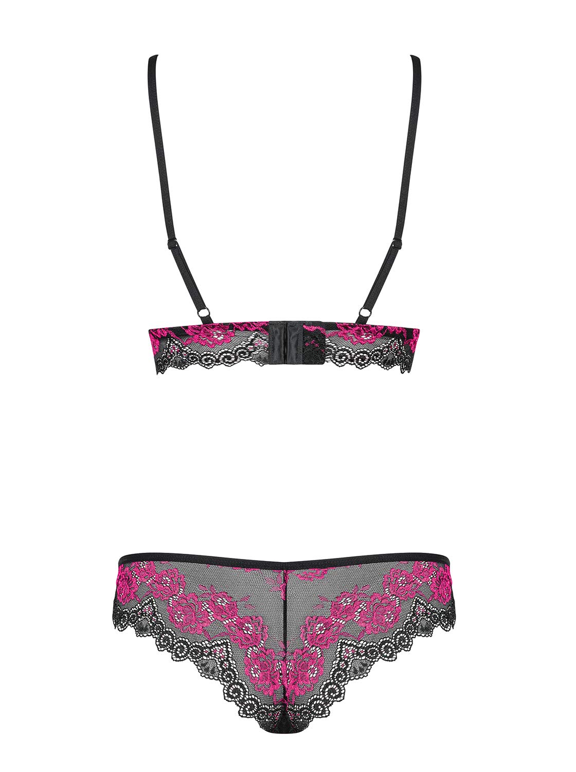 Obsessive Completo Intimo Donna a 2 Pezzi: Reggiseno e Tanga, Nero/Fucsia, L-XL
