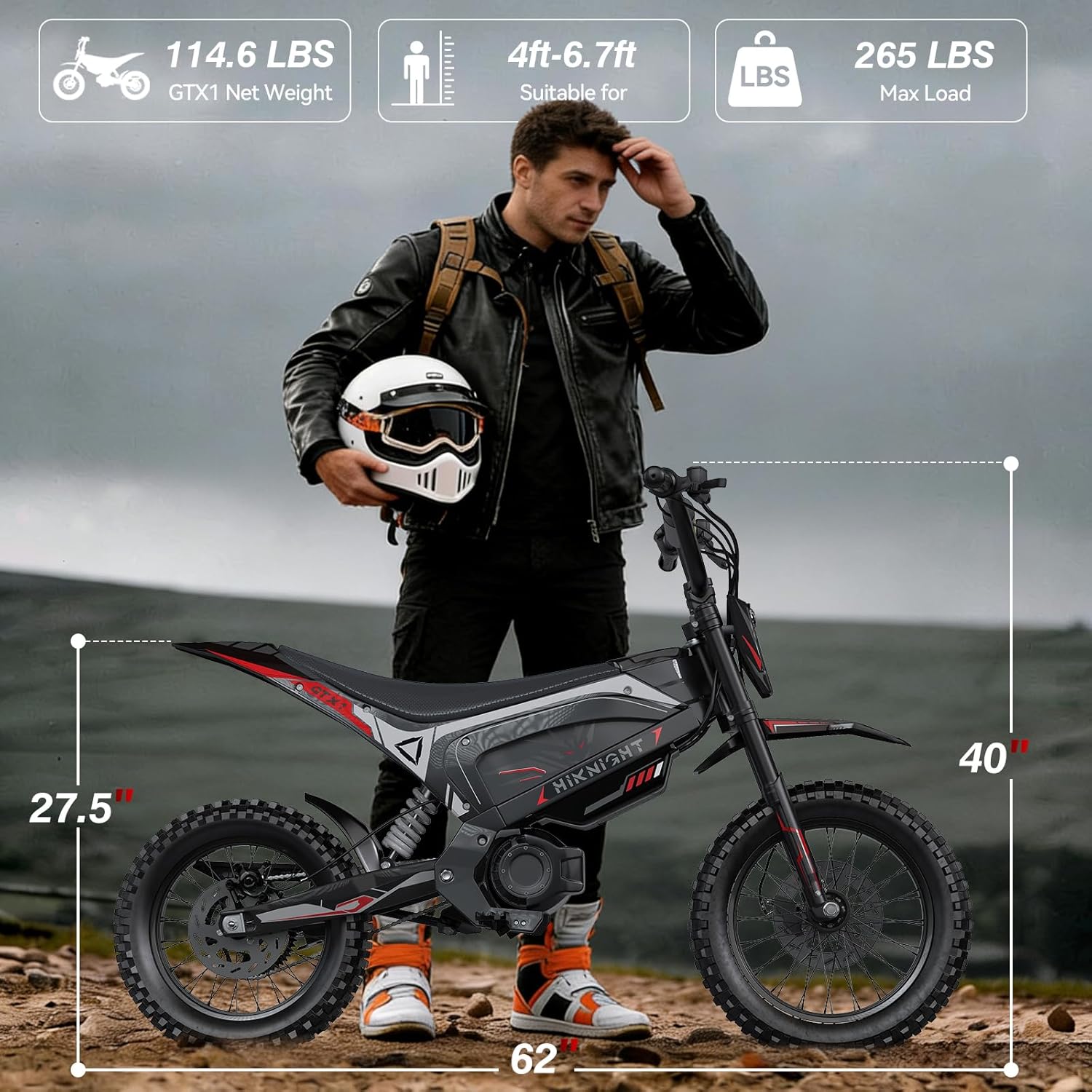 GTX1 3000W Electric Dirt Bike for Adults & Teens - 40MPH Electric Motorcycle, 48V 21AH Battery, Full Hydraulic Brakes and Magnetic Kill Switch, Snow, Mountain & Off-Road Ready