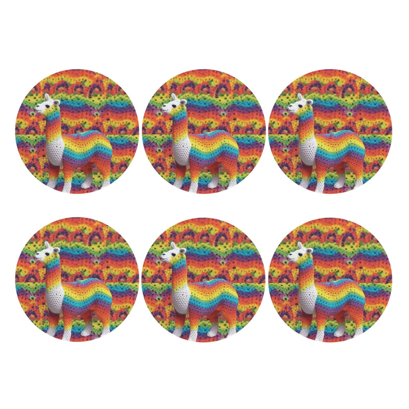 6pcs Leather Coasters for Drinks, Rainbow Camel Pattern Drink Coasters for Tabletop Protection, 4" Cup Coasters for Coffee Table Decor, Non-Slip Drinking Cup Mat for Hot Or Cold Drink