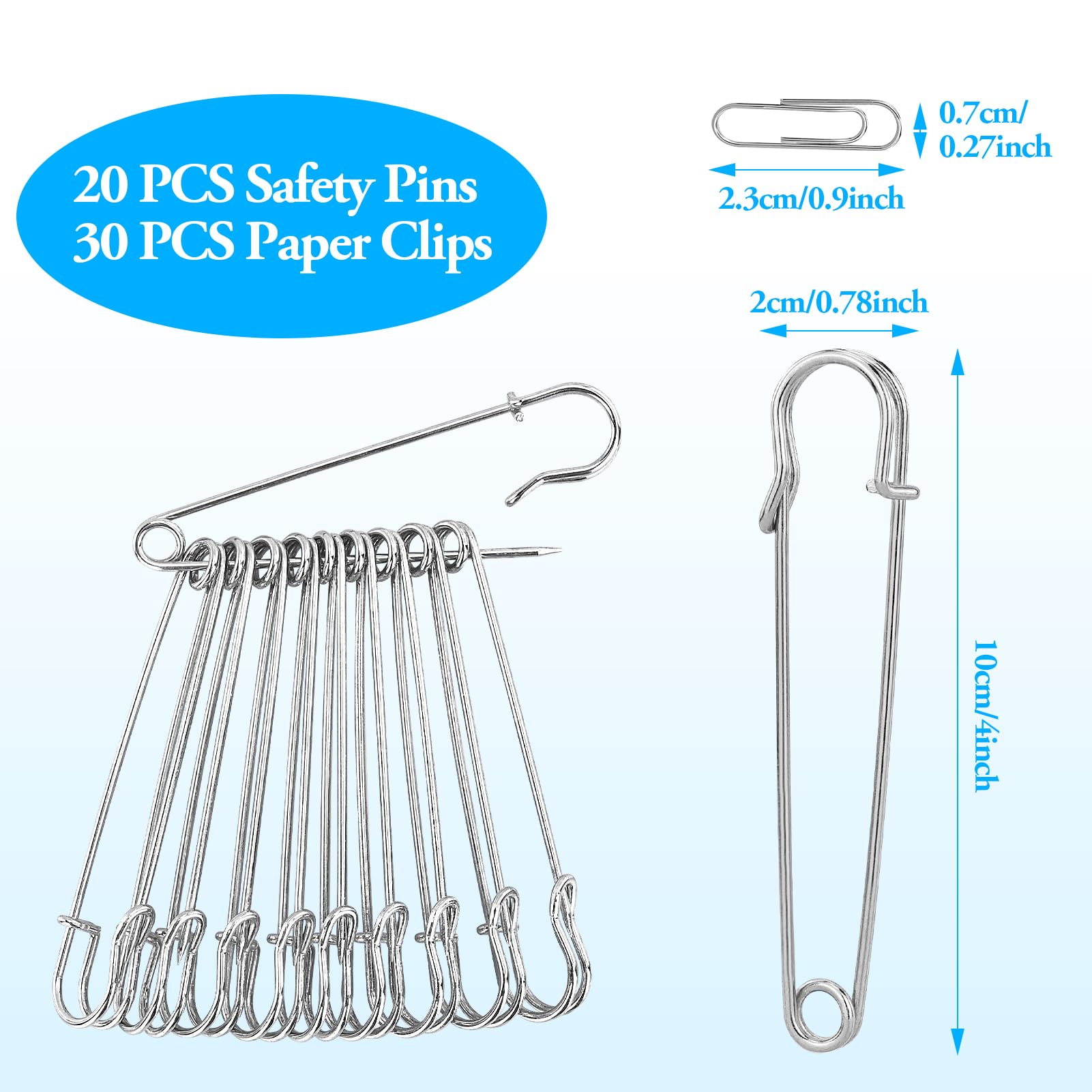 Amanaote Lot De 10 épingles à Nourrice Argentées De 75 Mm X 20 Mm Pour Kilts, Couvertures, Jupes, Travaux Manuels