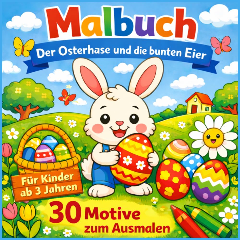 Malbuch - Der Osterhase und die bunten Eier: Einfaches Oster-Ausmalbuch für Kleinkinder | Kreativer Malspaß zu Ostern | Perfektes Geschenk für Jungen & Mädchen im Kindergartenalter
