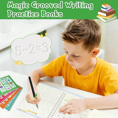 Miniatura 2 de Práctica de escritura ranurada mágica para niños, paquete de 6 libros de práctica de escritura a mano grandes reutilizables, libros de trabajo de