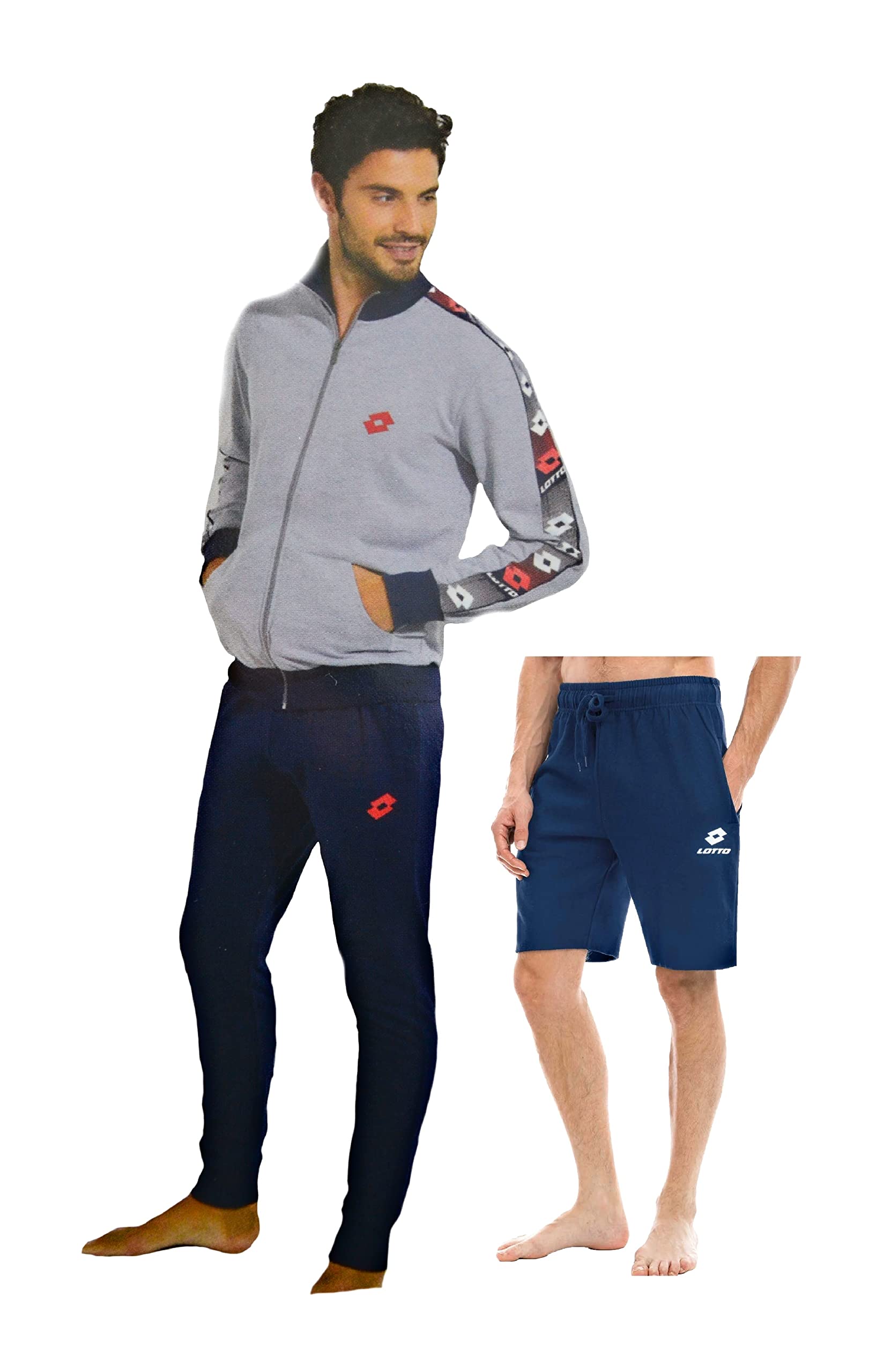 LOTTO Tuta Uomo in Felpa Estiva + BERMUDA IN OMAGGIO Tuta Uomo Completa Tuta Sportiva Uomo Tuta Uomo Estiva (1060 GRIGIO + 1 BERMUDA, L)