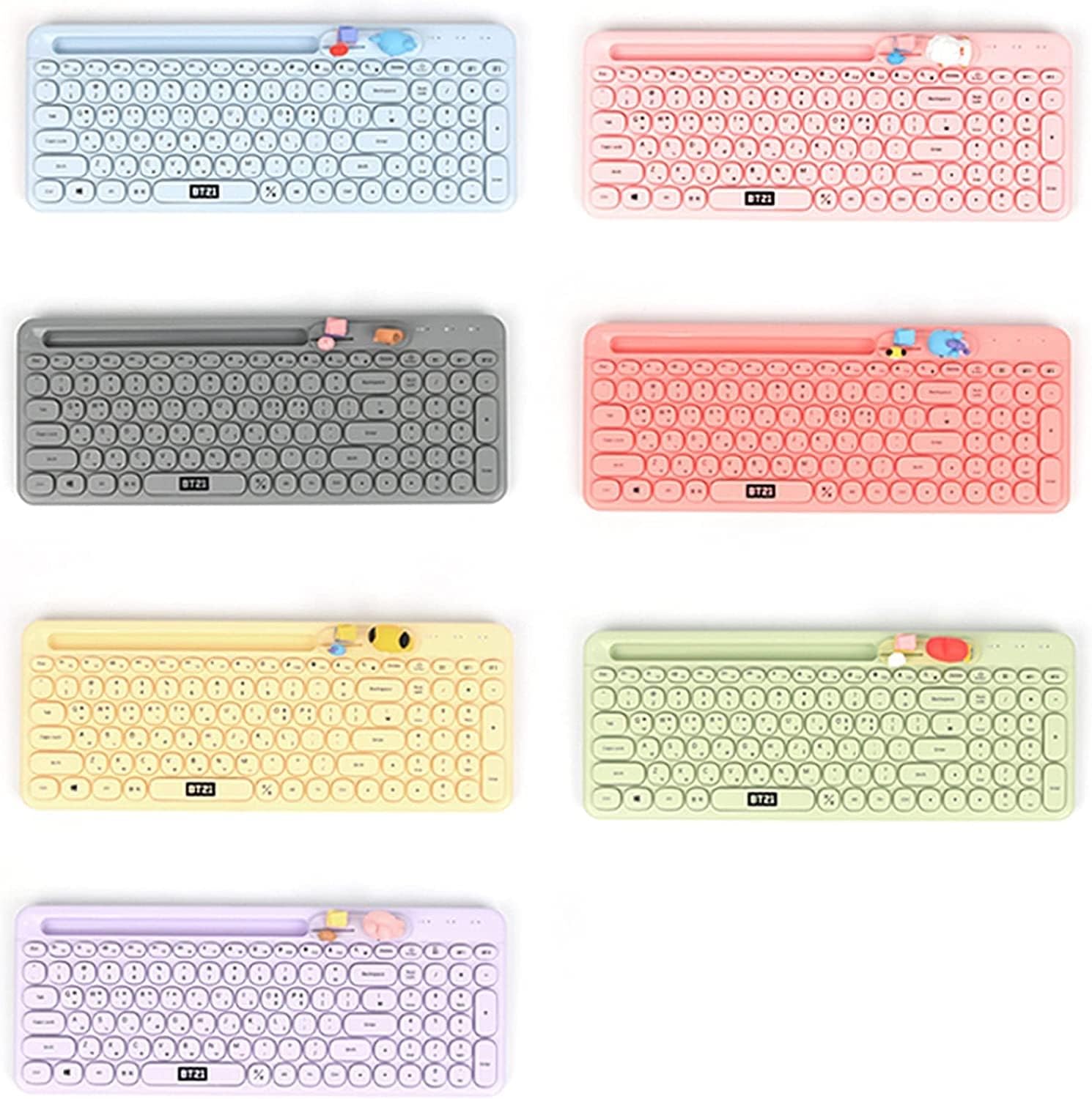BTS Inspired Characters Multi Pairing Wireless Keyboard, Little Buddy Baby Edition, All in Their Own Cute Style & Colors (MANG - RED)