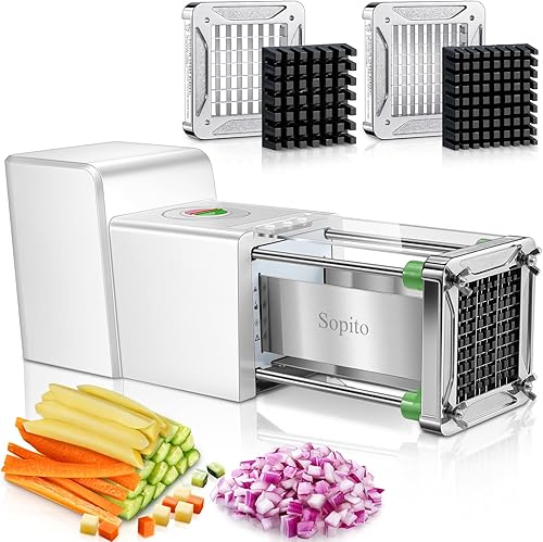 Sopito Cortador eléctrico de papas fritas  Picador de verduras y frutas de acero inoxidable con cuchillas de 12 y 38 pulgadas para papas,