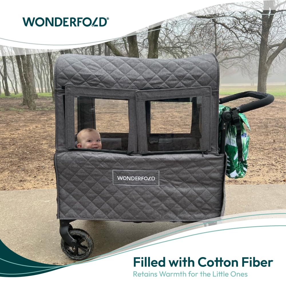 WONDERFOLD Cold Weather Shield Stroller Cover for Winter Made of Premium Breathable Cationic Fabric Filled with Cotton for Warmth, Hook-and-Loop Window Openings (Fits Only W1 OG)