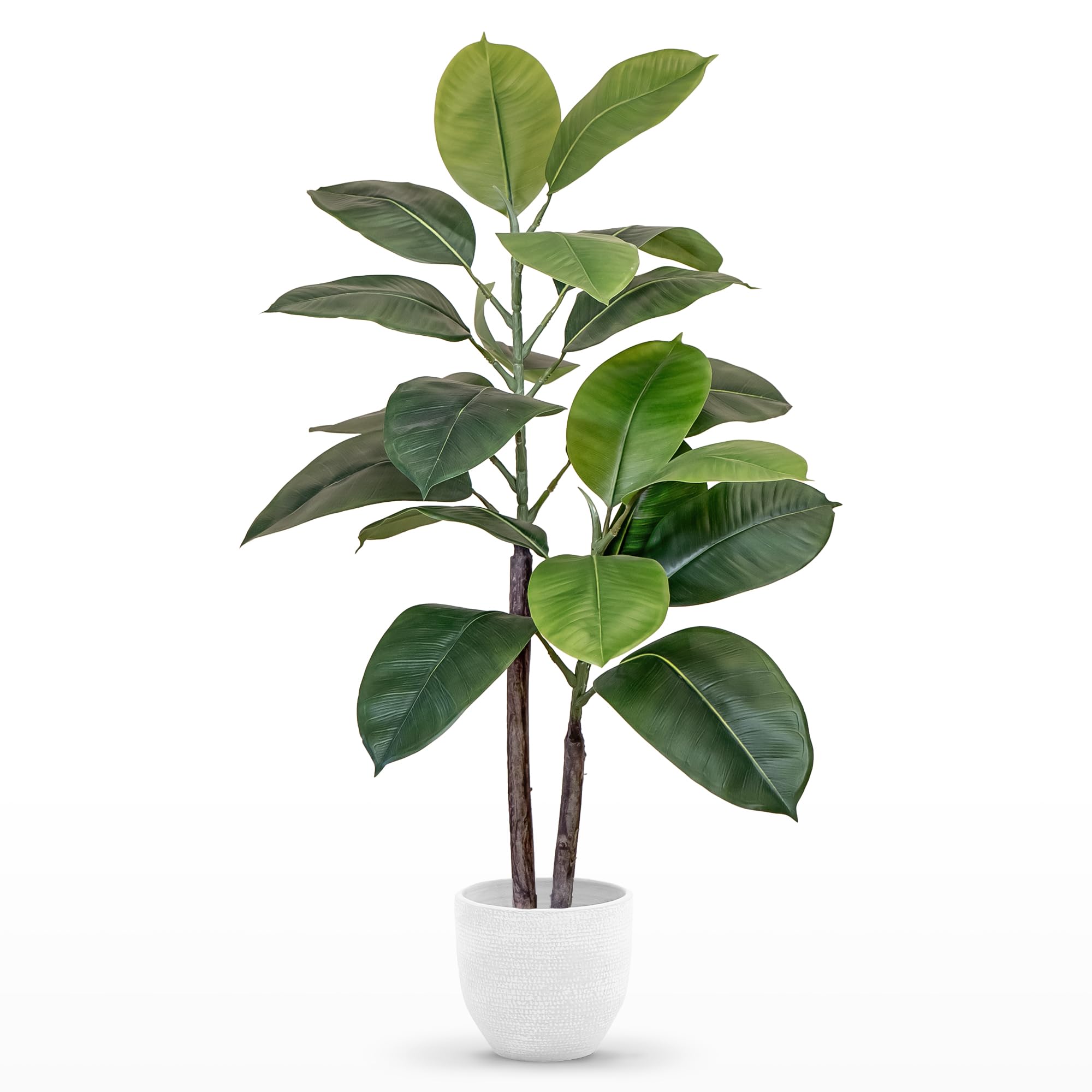 MAIA SHOP Ficus Elástica Artificial 90 cm, Planta Decorativa Realista de Interior, Hojas Anchas y moldeables, Estilo Moderno, sin Mantenimiento