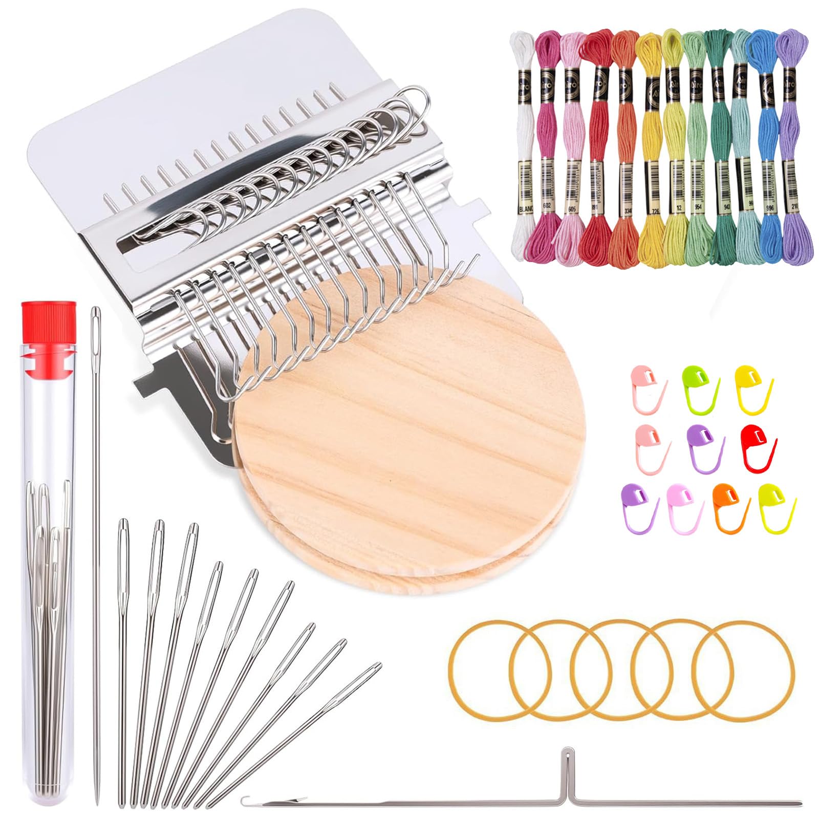 Rudfovn Knit Patch Darning Loom, 14 Hooks DIY Wood Weaving with Knitting Needles for Knit Patch Loom Weave Tool