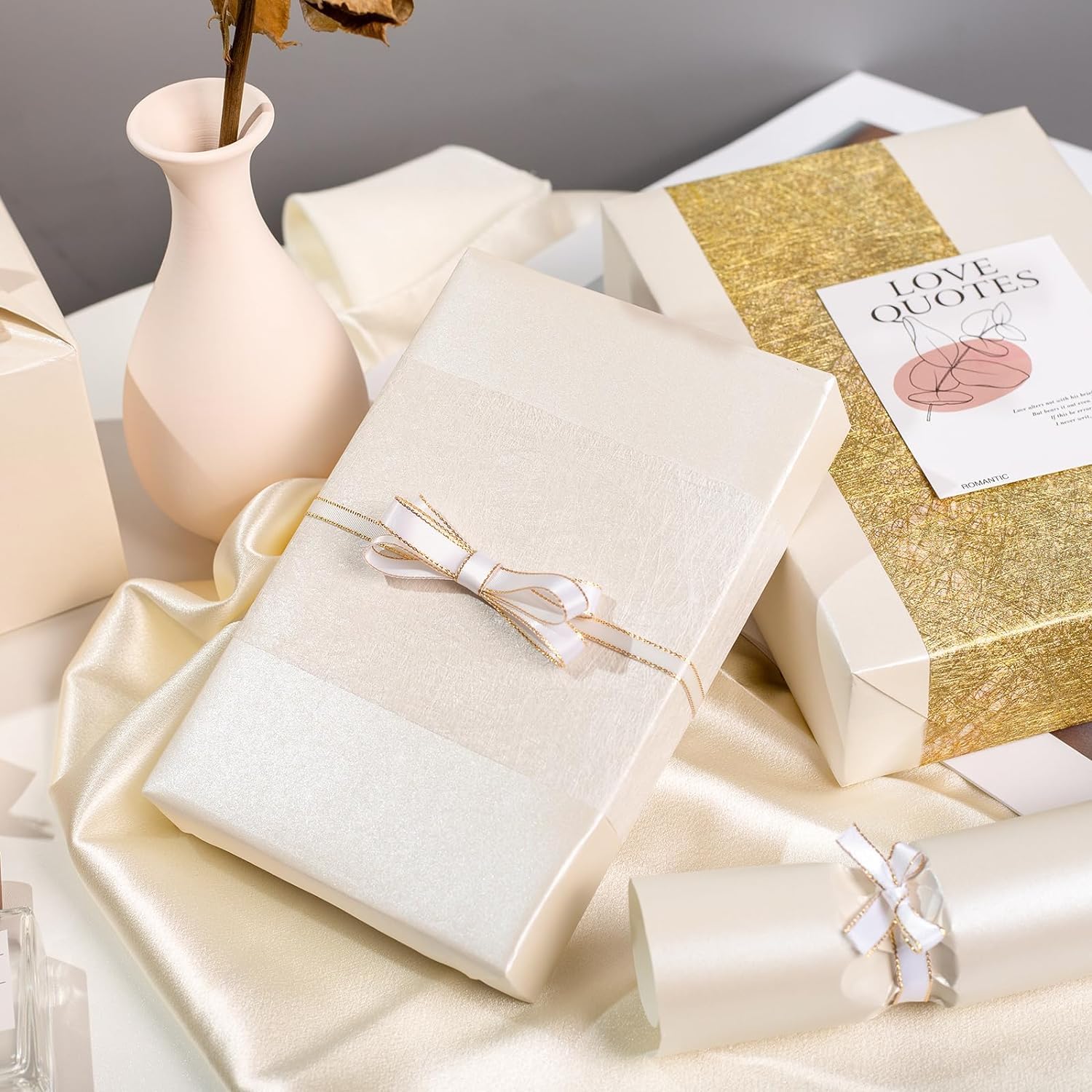 MAYPLUSS Metallic White Wrapping Paper Jumbo Roll - 30Inch X 328Feet Chic Solid Color Pearlescent Texture Birthday Wrapping Sheet Beige Gift Wrap Paper For Wedding Baby Shower Anniversary - View #10