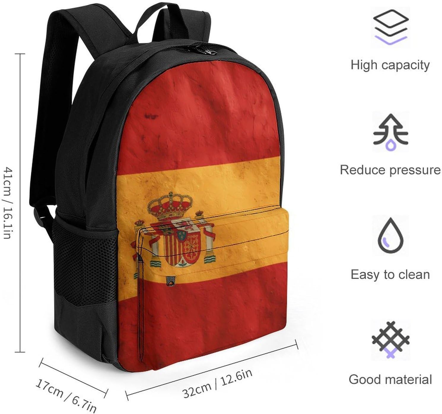 Vintage Spain National Flag Backpack Lightweight Backpacks Work Bag
