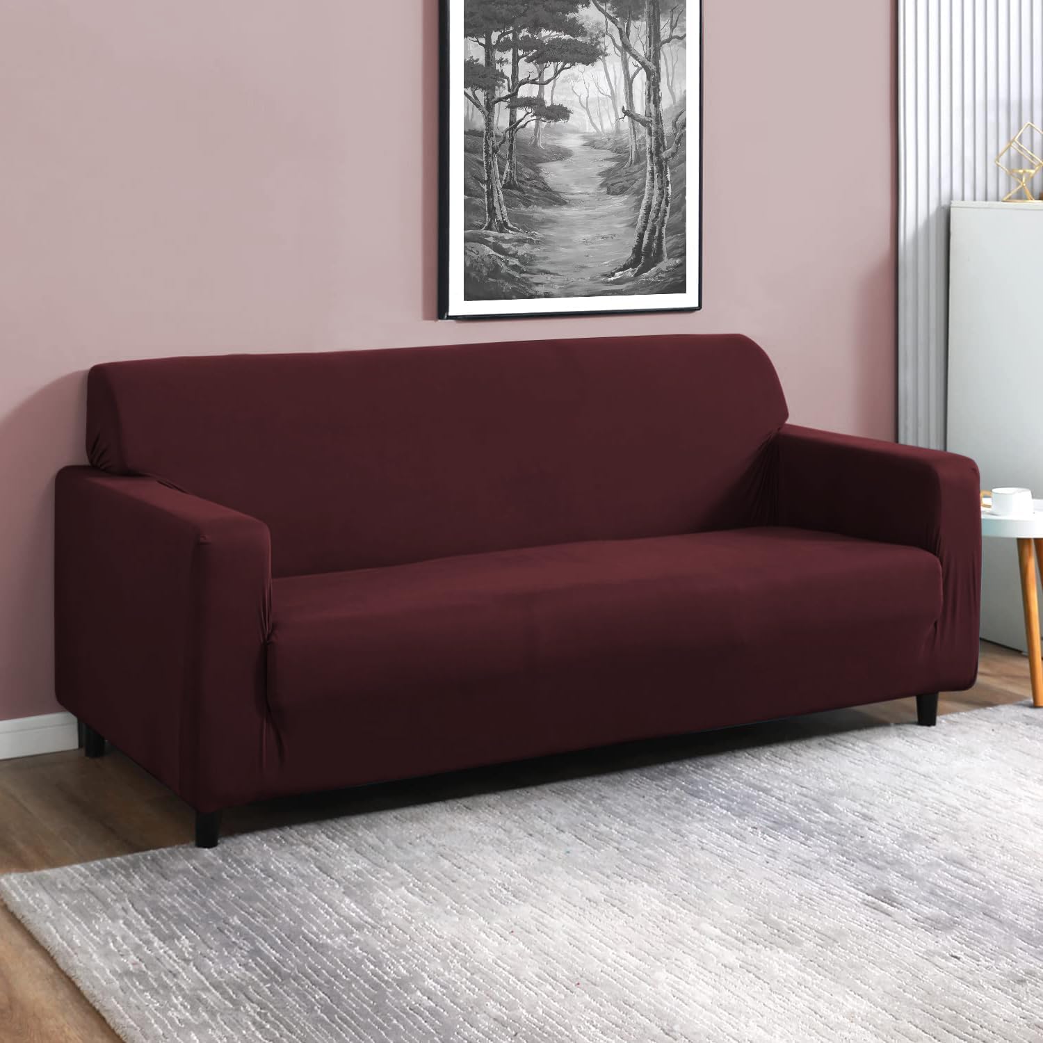Sofa Cover 3 Seater | Stretchable and Fully Covered Universal Couch Cover of Polyester & Spandex- 190-230 Cm (Old Wine)