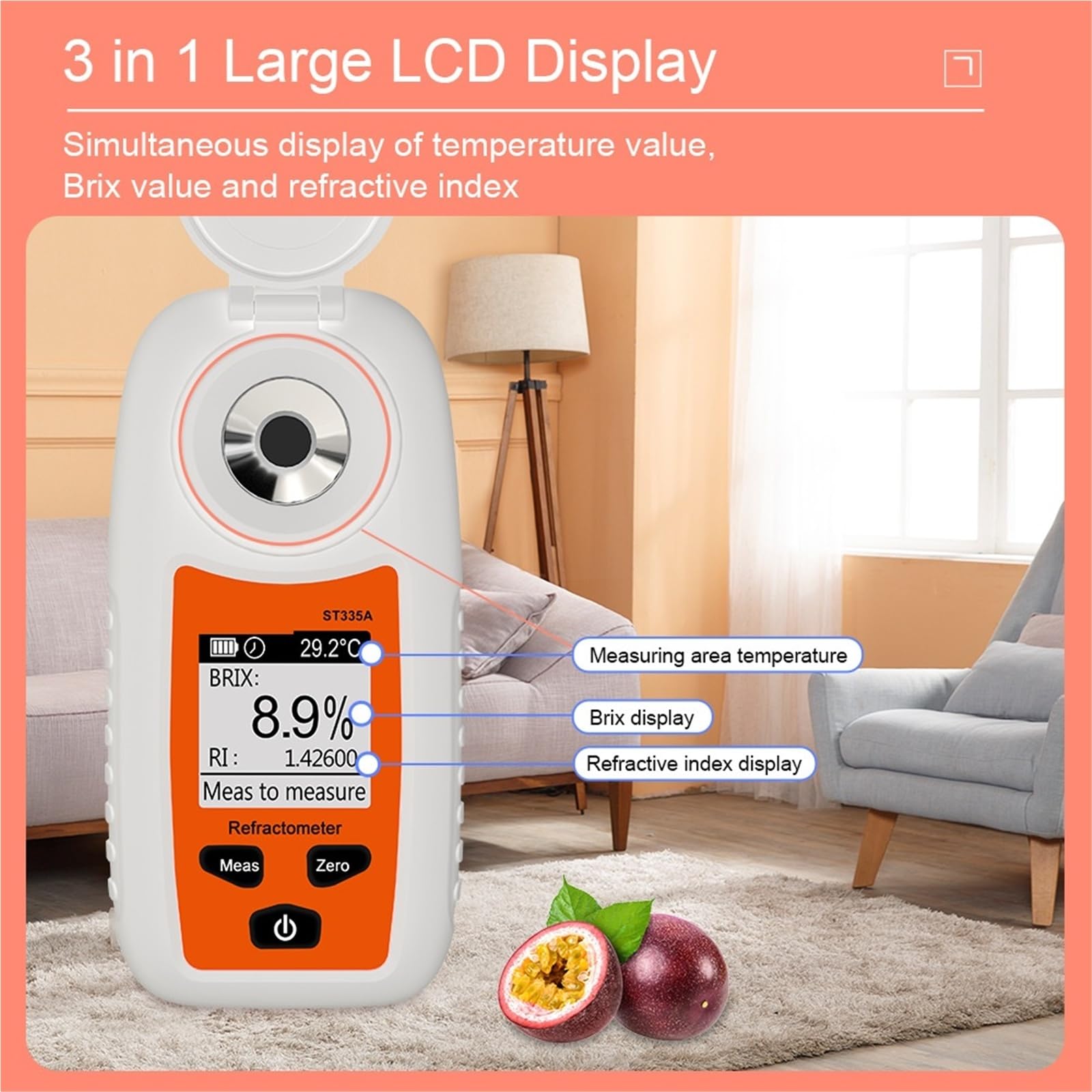 Refractómetro digital for medir el contenido de alcohol en jugos de frutas, bebidas, vino y cerveza, con una concentración de azúcar del 0 al 35%.
