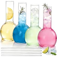 4 Pack Clear Creative Cocktail Glasses with 4 Straws, 15 Oz