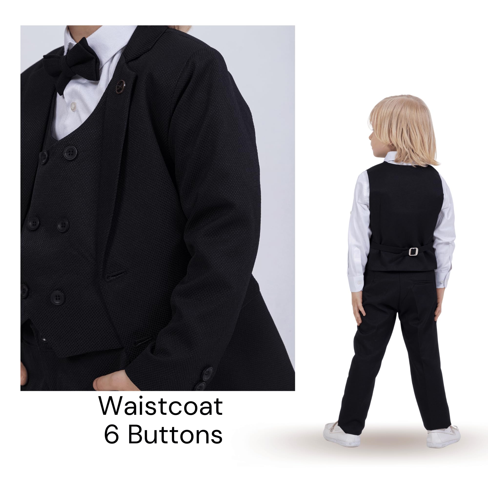 Vestito per ragazzi | Set da 5 pezzi camicia, pantaloni, gilet, giacca e papillon | Abbigliamento formale e per feste per ragazzi di età compresa tra 1 e 13 anni