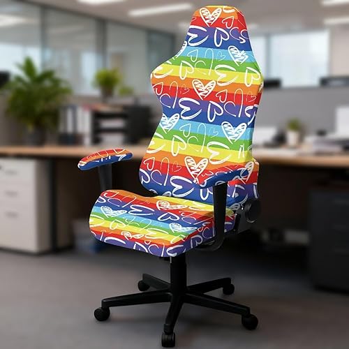 Miniatura 4 de Rainbow Stripes Chair Covers for Adults Vibrant Ergonomic Gaming Chair Cover with Arm Covers Colorful Video Game Chairs for Young Adults & College