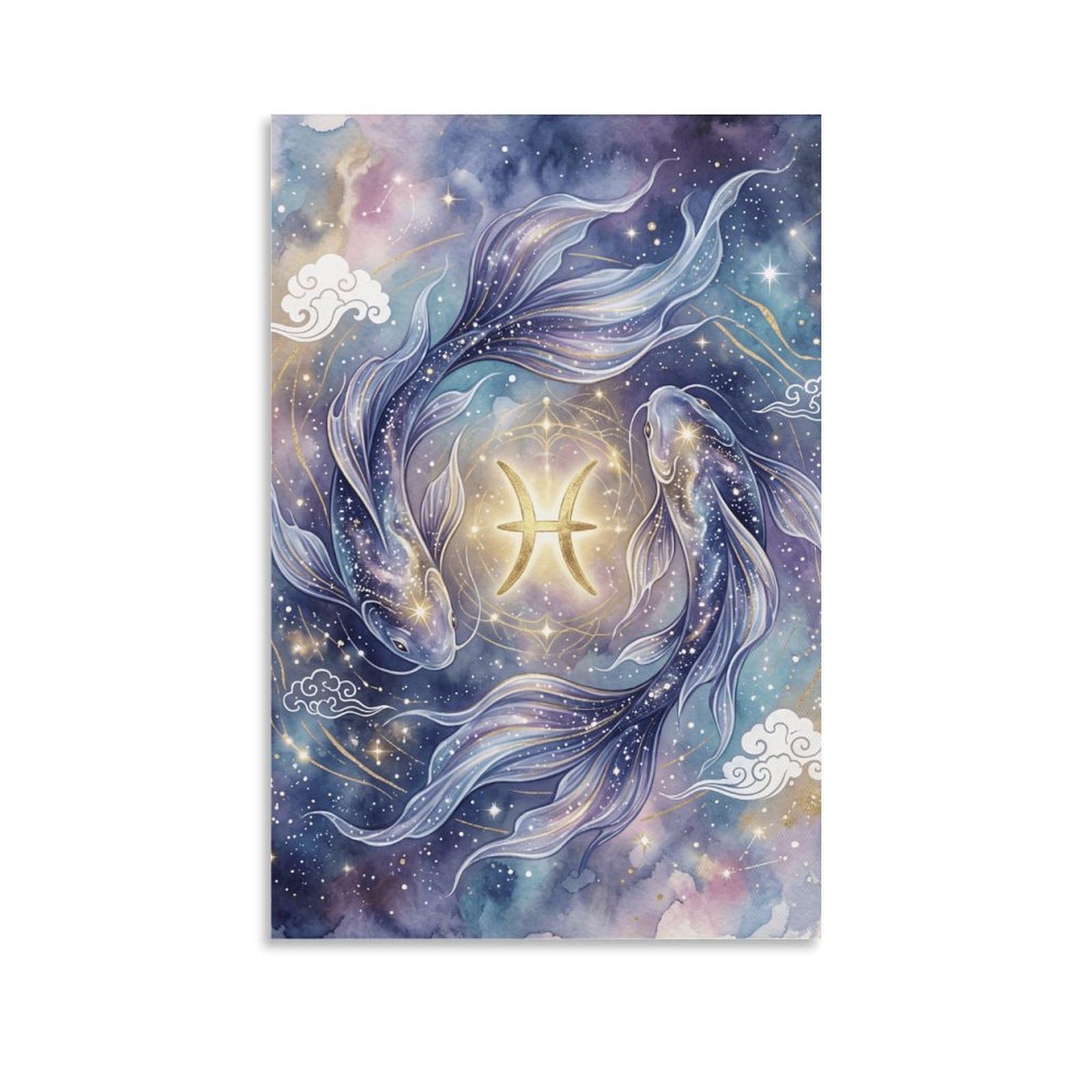 W7C8U2X3 Cosmic Pisces Koi Canvas Wall Art, Minimalist Asian Wall Art