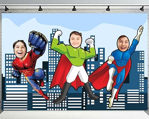 Miniatura 5 de Telón de fondo para fotos de superhéroe, fondo grande con cara de héroe, accesorios para cabina de fotos, juego de simulación, decoración temática
