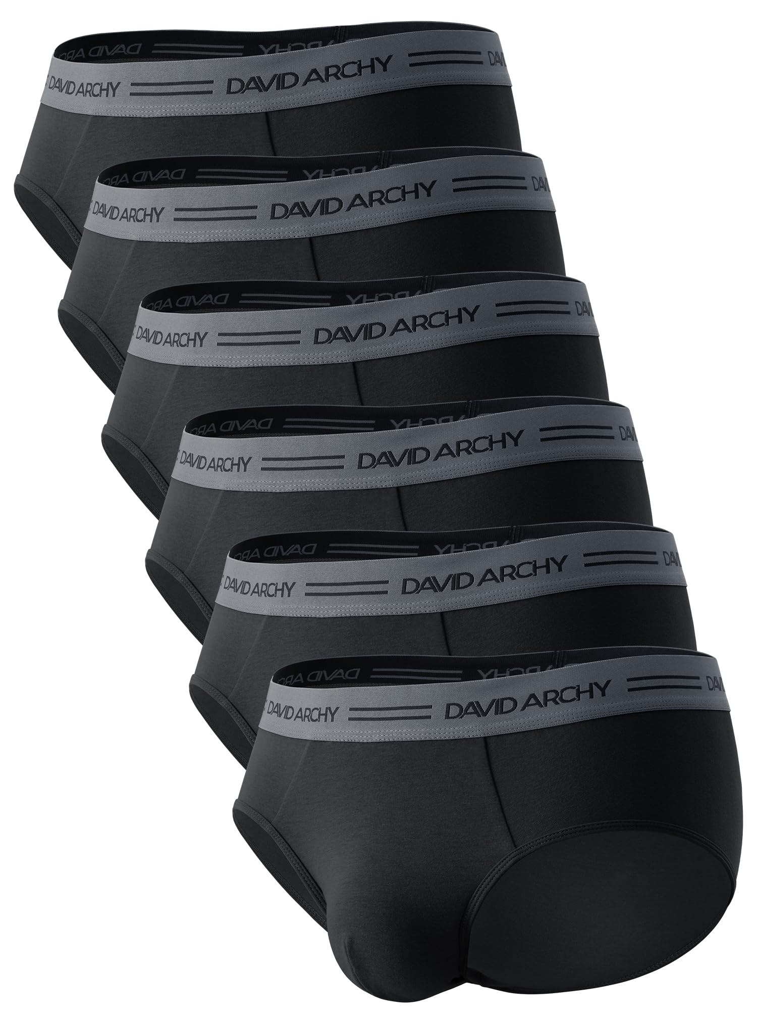 DAVID ARCHY Męskie slipy wielopak, rozciągliwe klasyczne slipy męskie, bawełna męska, miękkie oddychające worek 3D 35mm Belt Shorts, czarny *6, XL