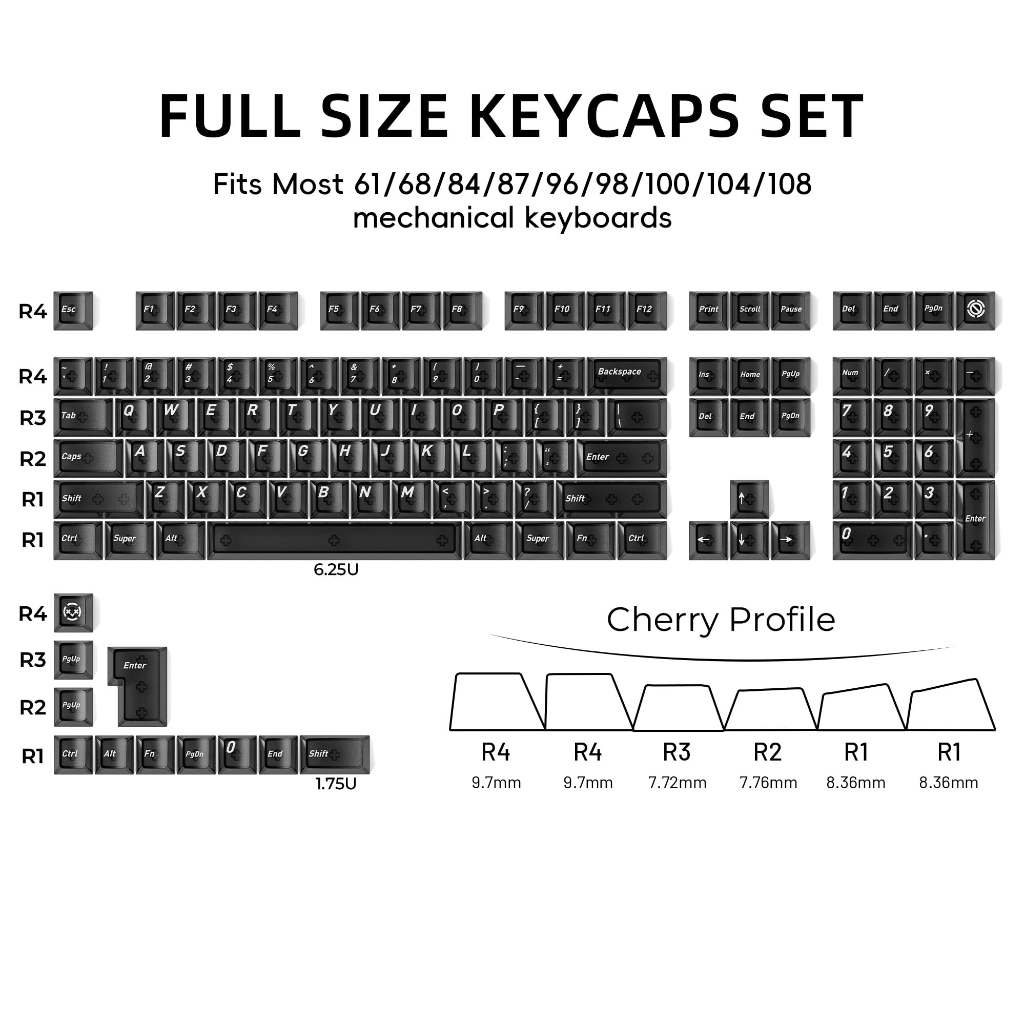 HITIME XVX - Tasti trasparenti neri, 60 75 100%, stile keycap in ceramica, copritasti lucidi e profilo ciliegio, set di tappi per tastiera meccanica Mx, 119 tasti