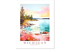 Michigan Great Lakes State Travel Print Wall Art
