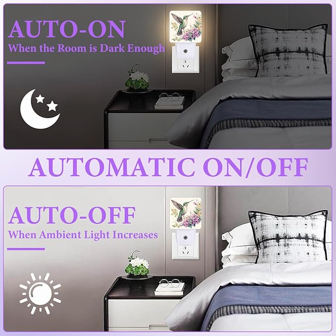 COSHARKLY Groovy Hummingbirds Night Light,Flowers Plug-in Night Lights with Dusk-to-Dawn Sensor for Bedroom,Bathroom and Living Room Sleep Friendly lamp 0.5w photo 3